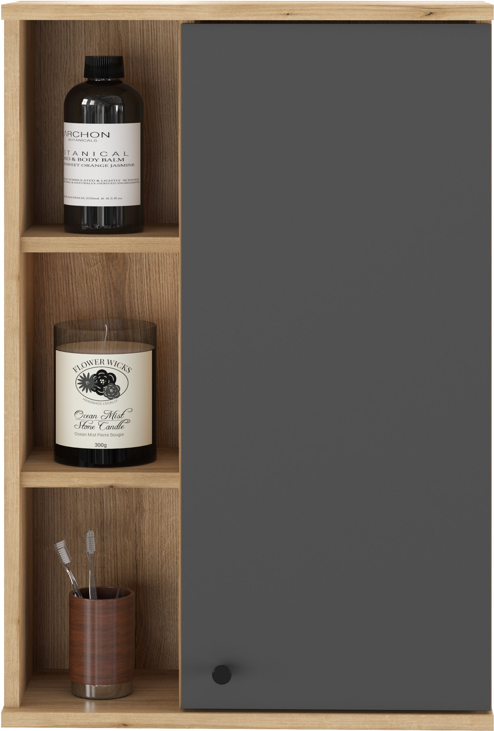 Home affaire Hängeschrank »Oslo, Badschrank mit Knopfgriff, Wandschrank im skandinavischen Design« in der Türfarbe Weiss oder Grau verfügbar, ausreichend Stauraum