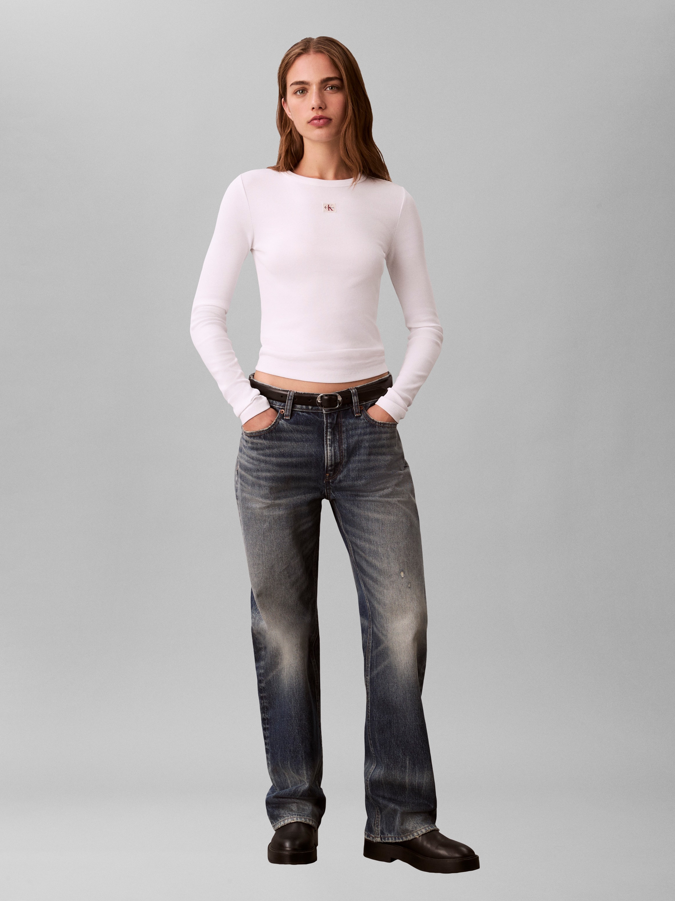 Calvin Klein Jeans Shirttop Figurbetonte Passform mit Rundhalsausschnitt