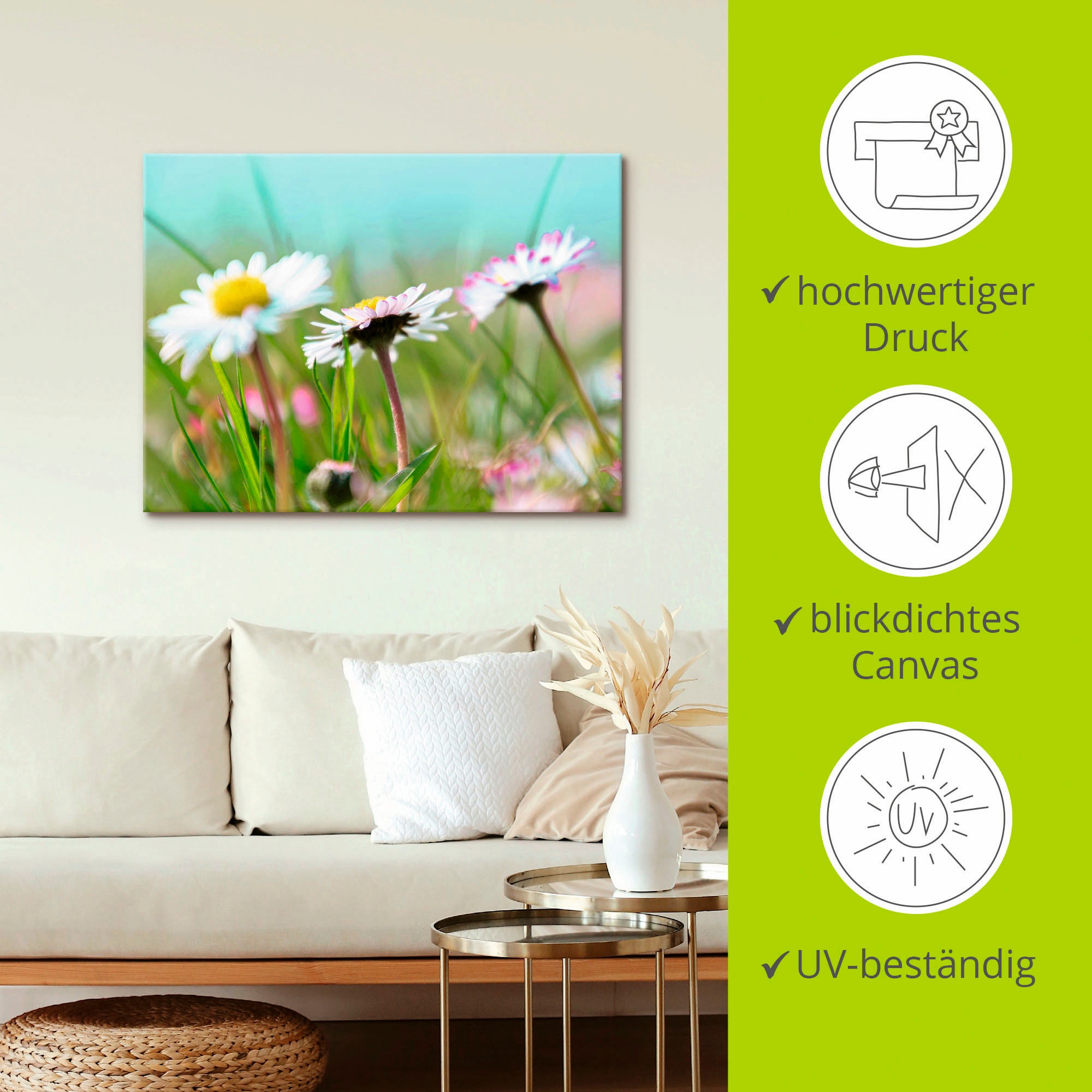 Artland Tableau sur toile »Gänseblümchen Romantik« 1 cuis tlg. auf Holzrahmen gespannt