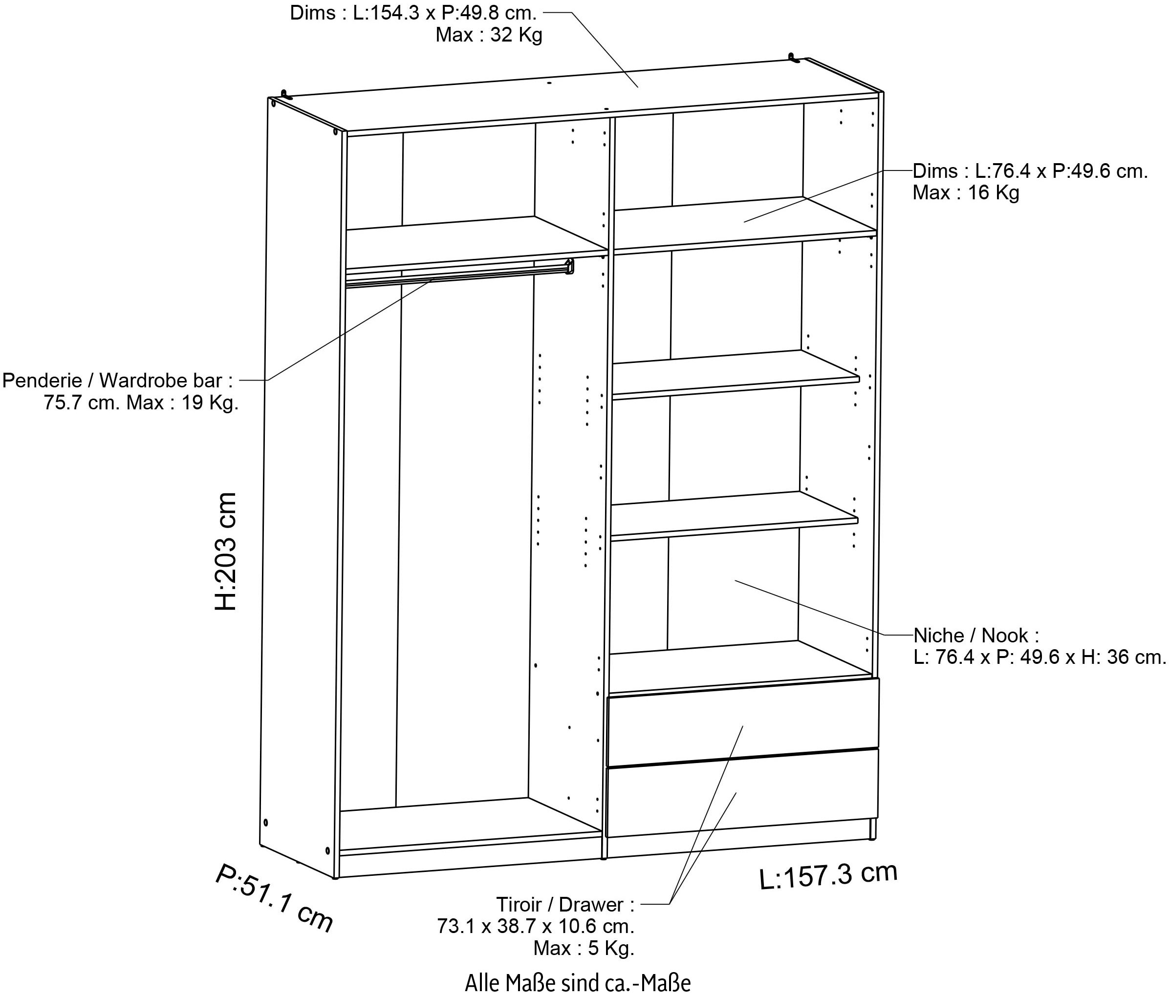 Demeyere GROUP Drehtürenschrank »Kinderkleiderschrank, 4 Türen, 2 Schubladen«, Breite ca. 157cm, Höhe ca. 200cm