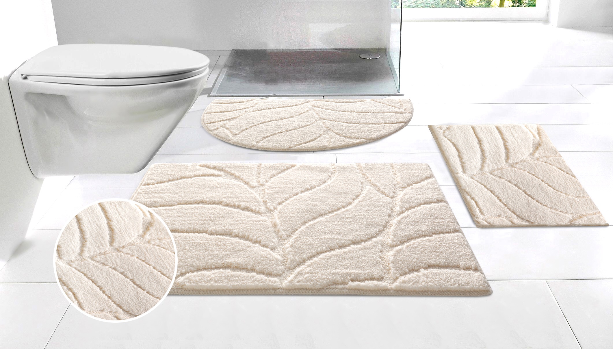 Image of GOODproduct Badematte "Epense, Badvorleger, Badezimmer Teppich, Duschmatte mit Blattstruktur" Höhe 10 mm rutschhemmend beschichtet fussbodenheizungsgeeignet schnell trocknend Badteppich, Uni, Blätter, Hoch-Tief, verschiedene Farben und Grössen