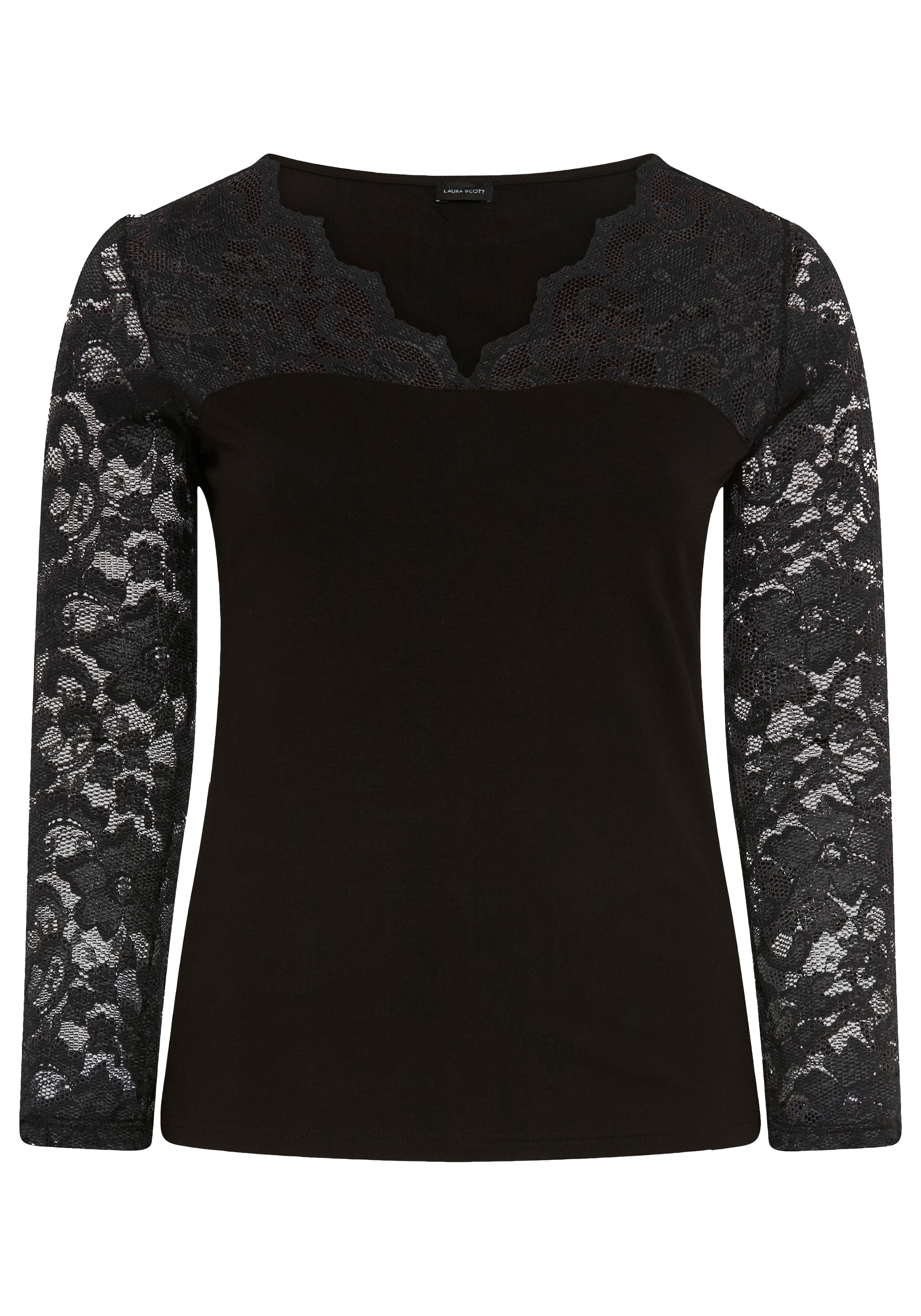 Laura Scott CURVE Chemise en dentelle »Grosse Grössen« coupe ajustée, col en V, manches longues, longueur hanches
