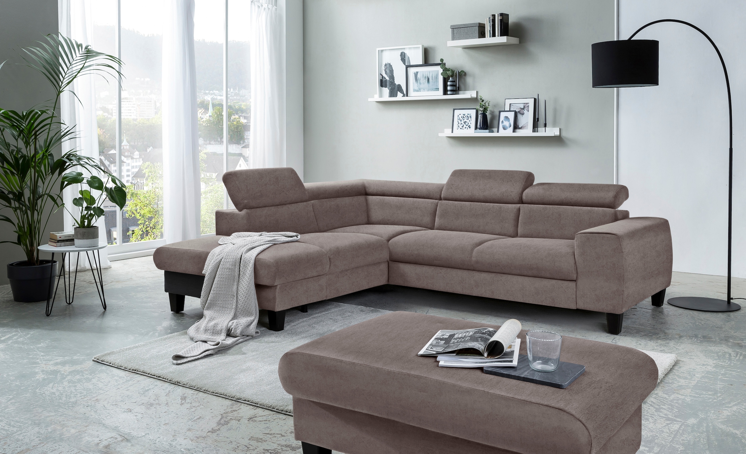 COTTA Ecksofa »Morven L-Form mit Kopfteilverstellung«, wahlweise mit Bettfunktion, Bettkasten & Wireless-Charger