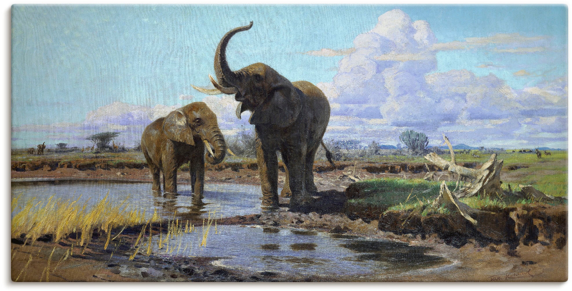St.), bequem Leinwandbild, Poster oder »Elefanten in (1 versch. an als Grössen kaufen Wandaufkleber Wandbild Wasserstelle.«, der Artland Alubild, Wildtiere,