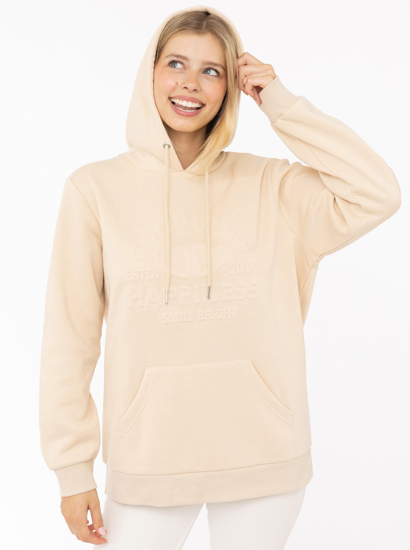 Image of Zwillingsherz Hoodie ""Happiness Vibes"", Mini-Me,mit Stickerei und positiver Botschaft