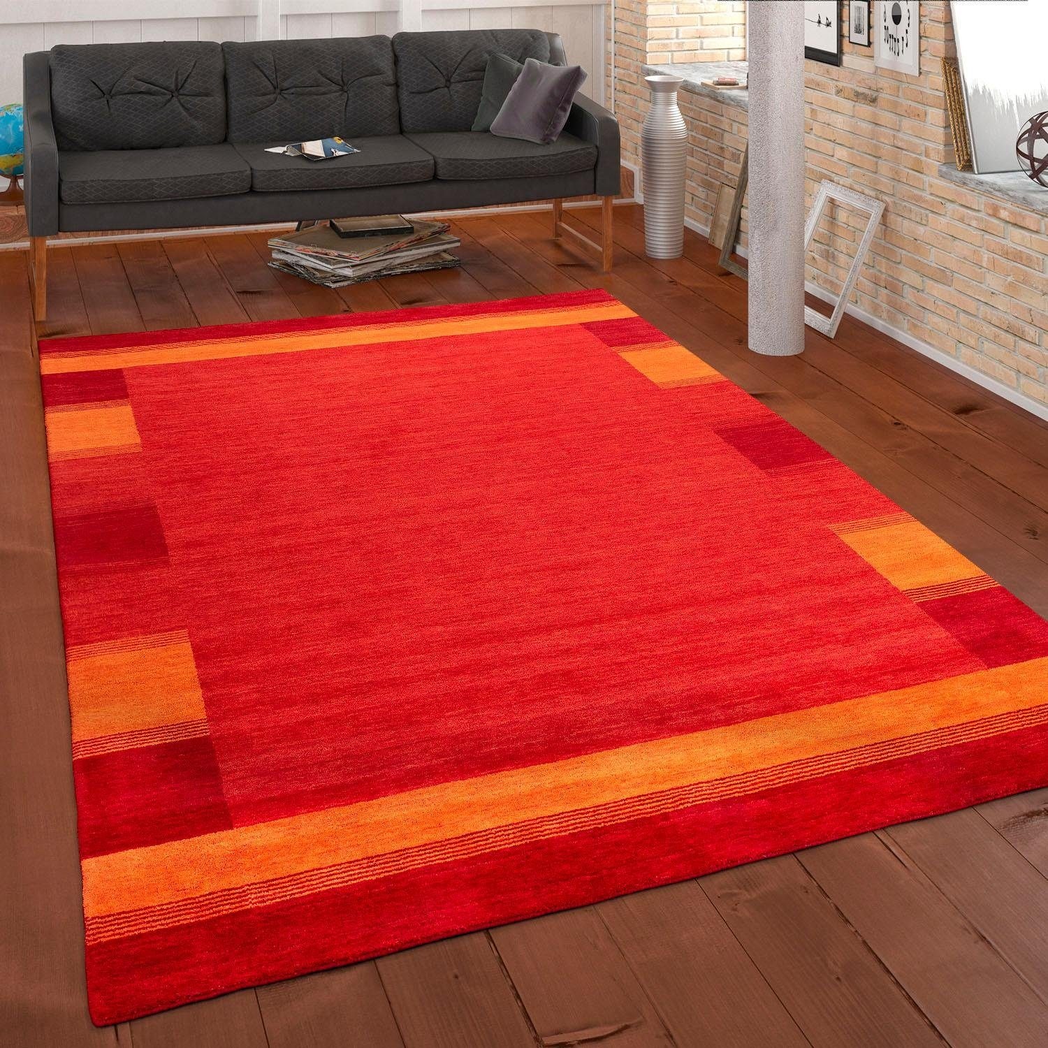 Paco Home Wollteppich »Gabbeh 310« rechteckig 14 mm Höhe Kurzflor, handgewebt, reine Wolle, Gabbeh-Stil, mit Bordüre