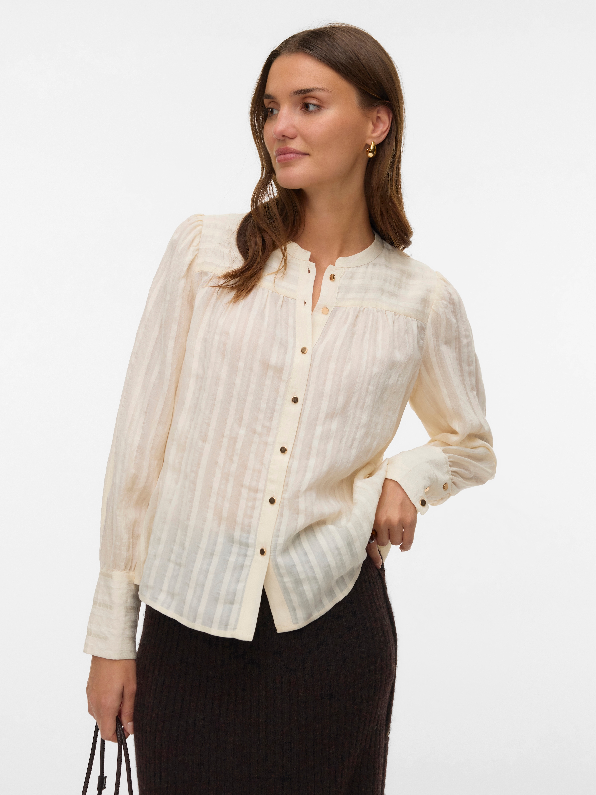 Image of Vero Moda Hemdbluse "VMISELLE L/S SHIRT WVN BTQ" lange Bündchen, Ton-in Ton Streifenmuster