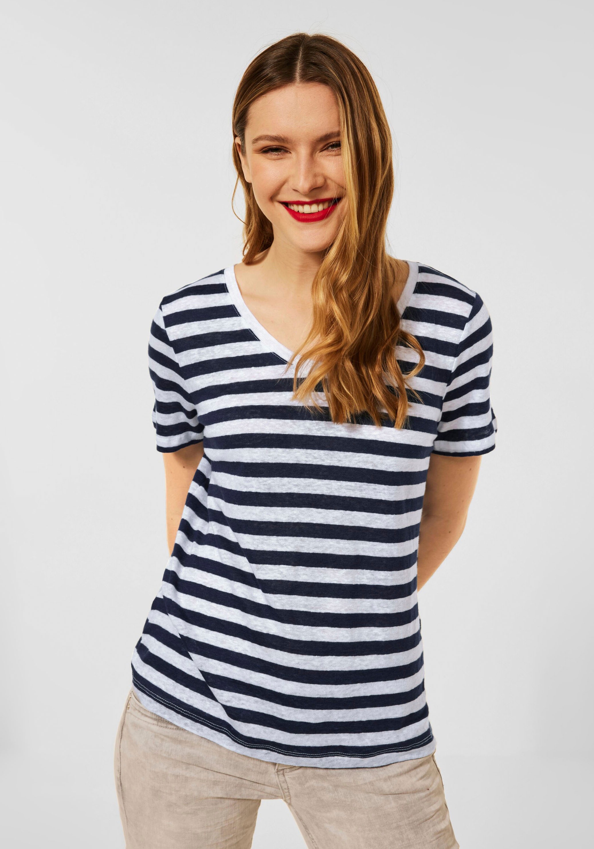 Image of STREET ONE V-Shirt, in Streifen-Optik bei Ackermann Versand Schweiz