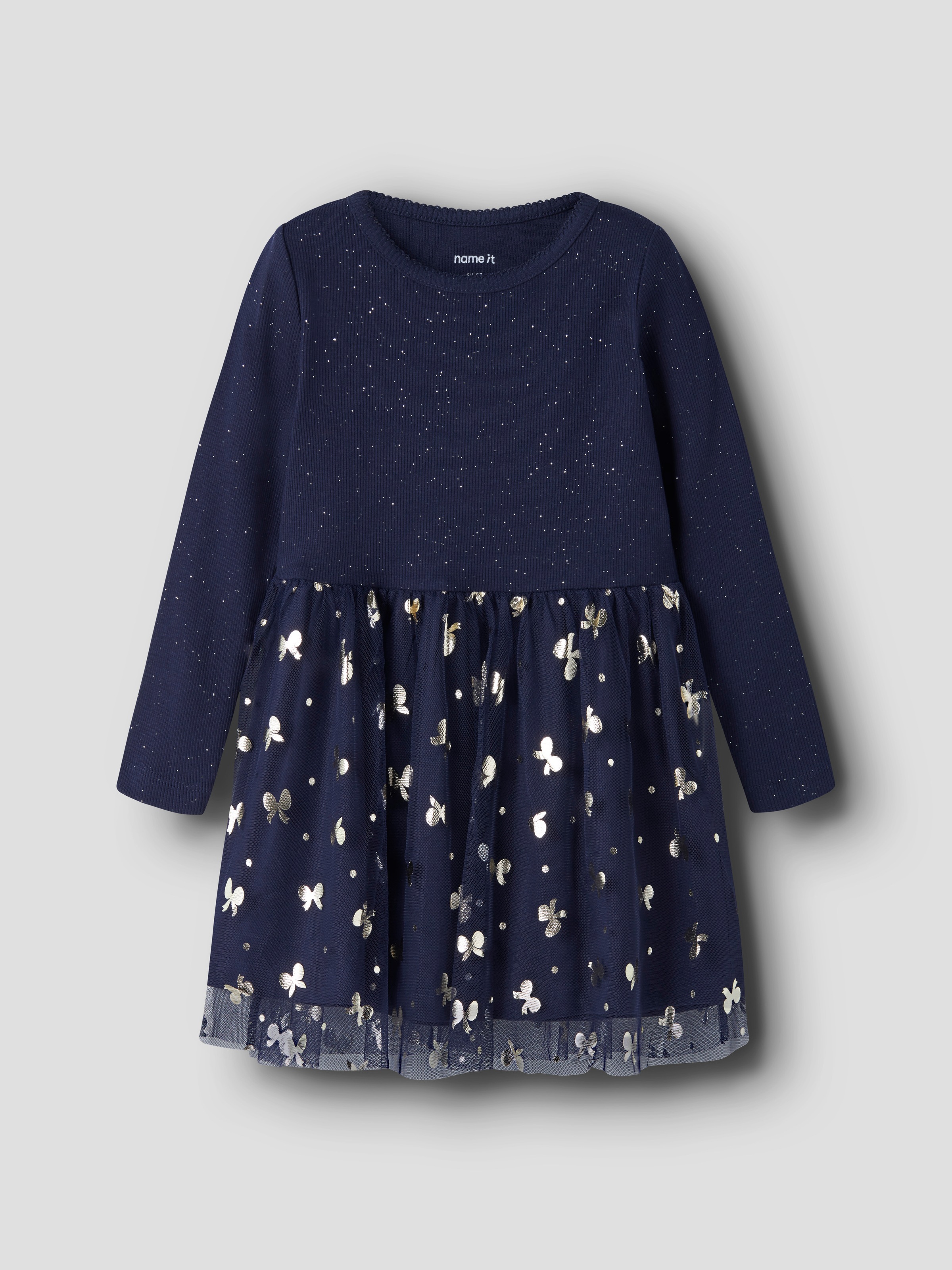 Name It Mini-robe »NMFROSALLY LS DRESS« Mélange de coton, coupe régulière, tulle