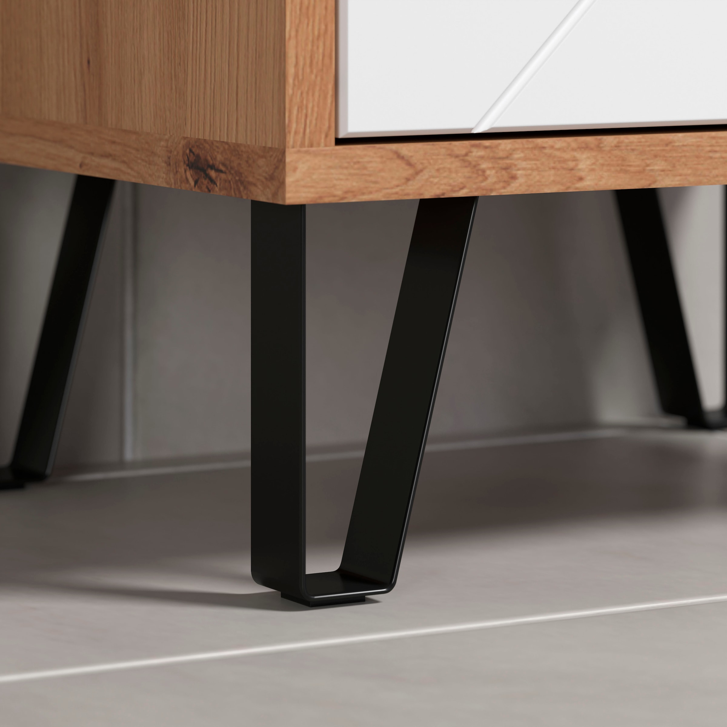Places of Style Hochschrank »Tarragona«, (1 St.), Breite 36 cm, 2 Türen, Retro Metallfüsse, matt, braune Holzoptik / weiss