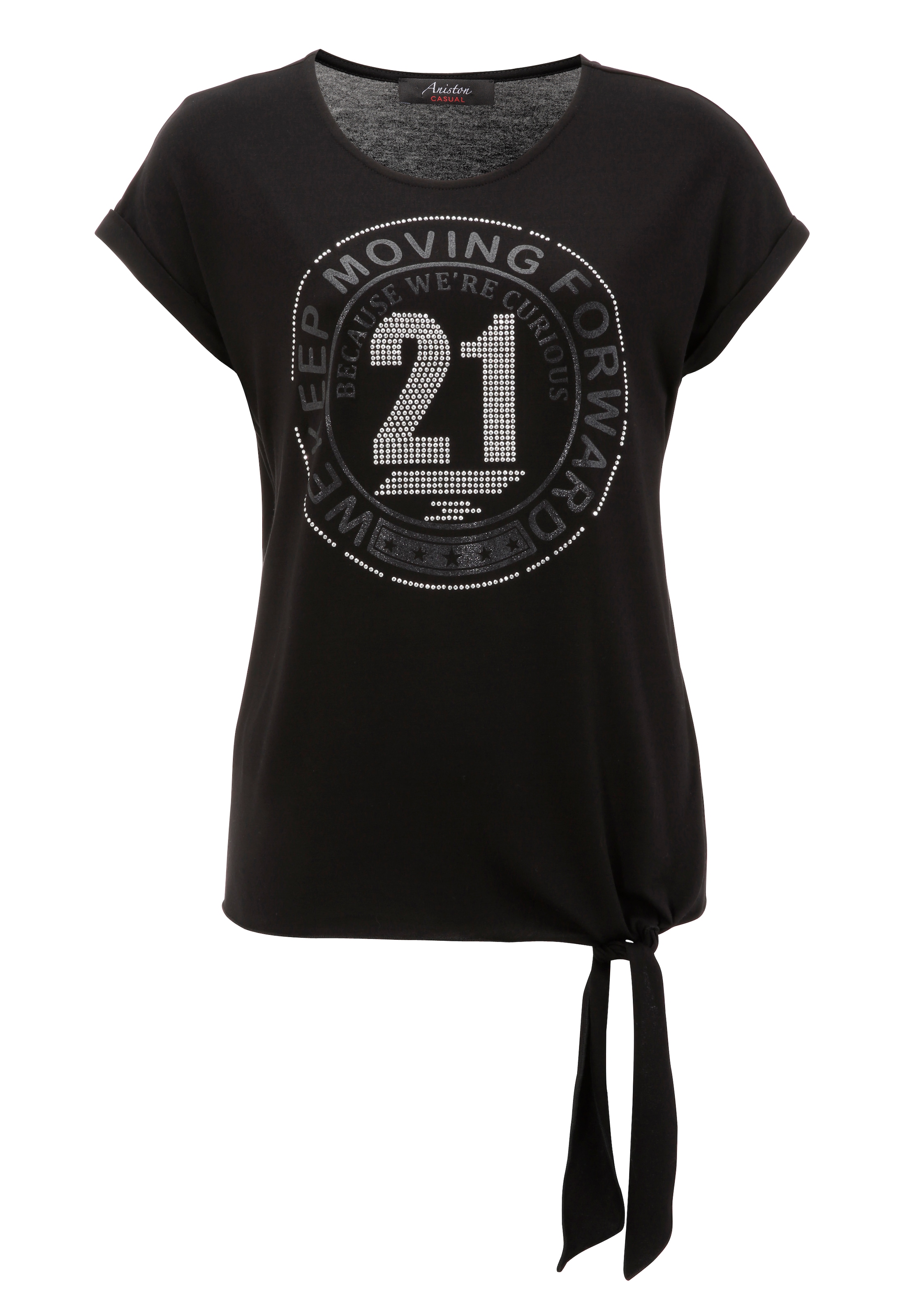 Aniston CASUAL T-Shirt, mit silberfarbenen Glitzersteinchen und Frontdruck