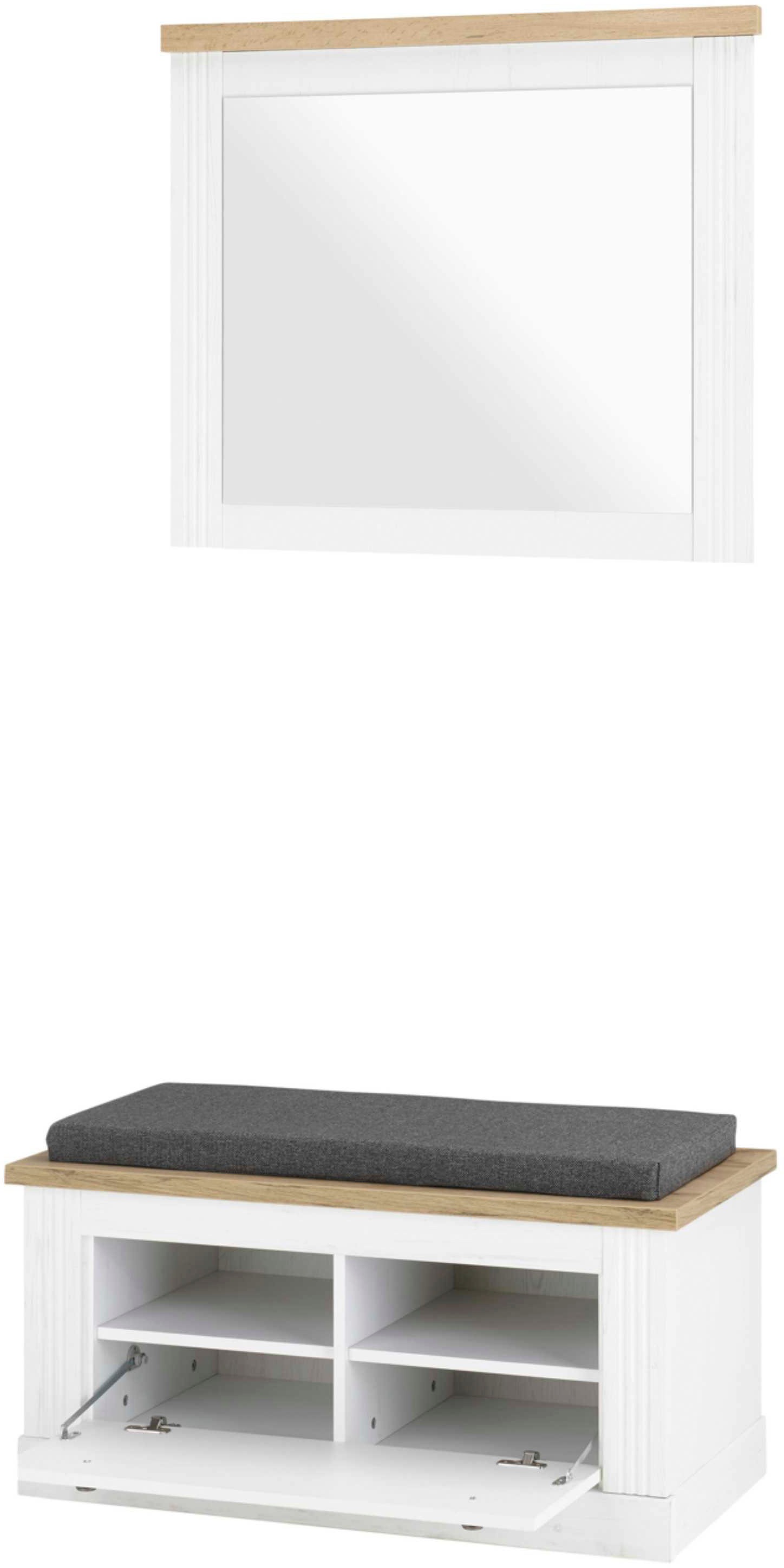 Image of GOODproduct Garderoben-Set "WESTMINSTER" mit Sitzkissen, 4 Fächer, Spiegel, 2 Stk. tlg.