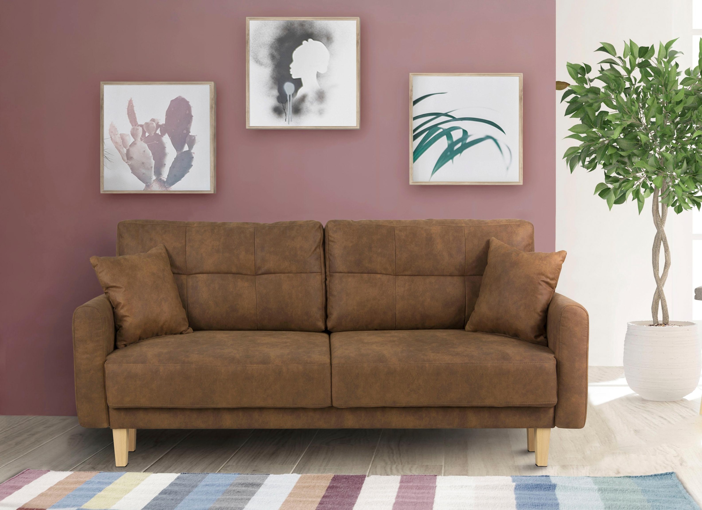 Home affaire 2-Sitzer »TRIPLO mit Wellenunterfederung, Masse B/T/H: 165/100/89 cm«, Sofa mit Steppung im Rückenbereich, incl. Rückenkissen und Zierkissen