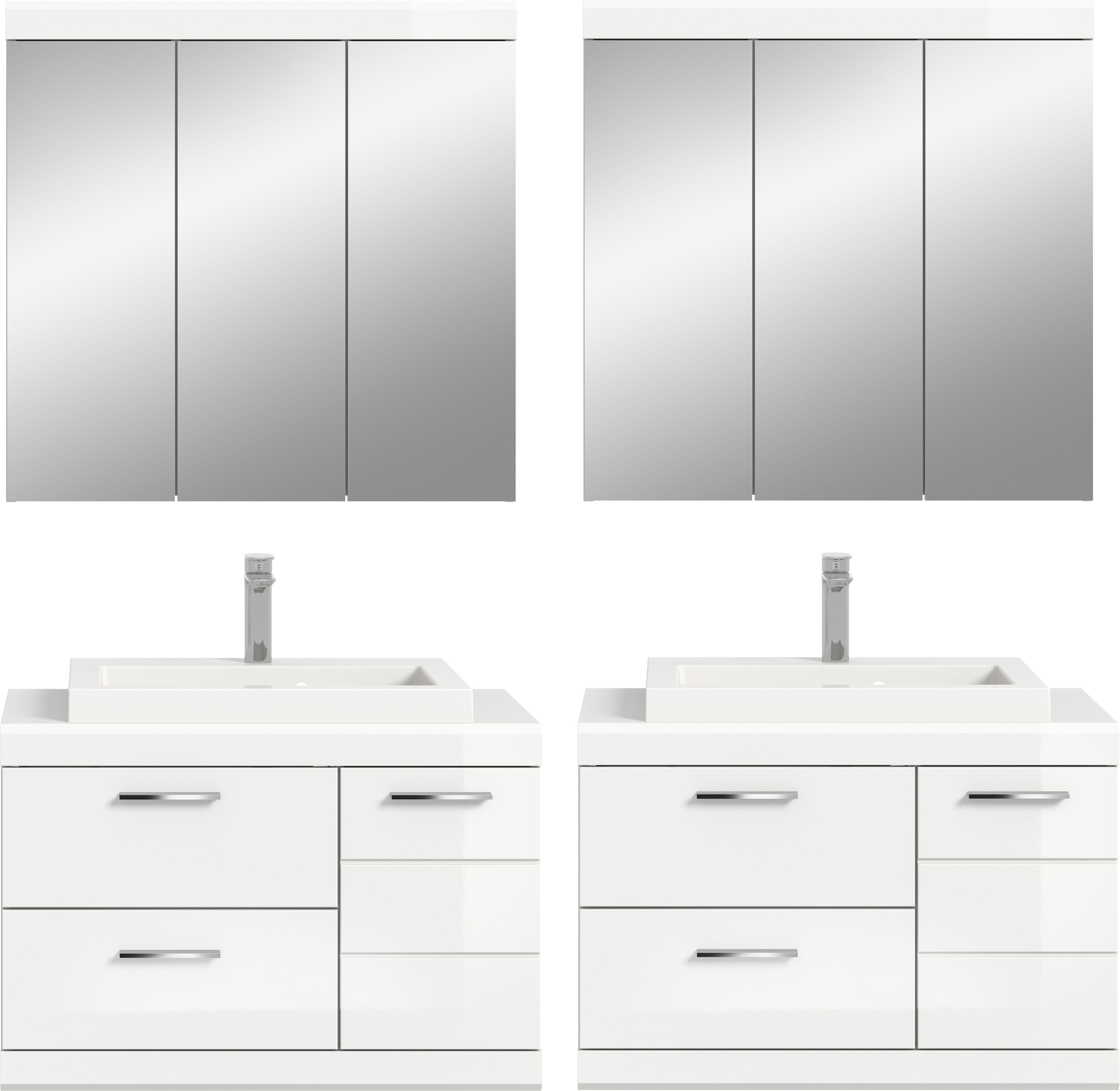 welltime Ensemble de meubles de salle de bain »SIENA, 4-teilig, je 2x Waschtisch inkl. Waschbecken & Spiegelschrank«