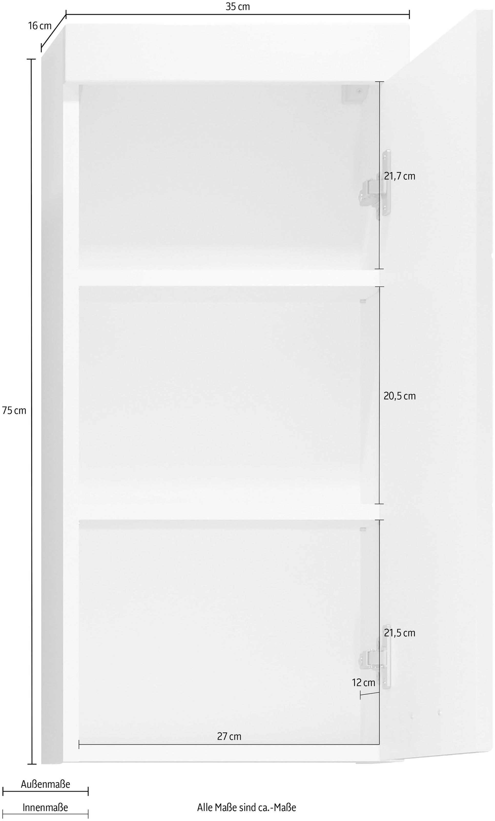 welltime Hängeschrank »Dormoletto« Weisser Badschrank mit waagerechter Fräsung - Masse (B/T/H) 35/16/75 cm