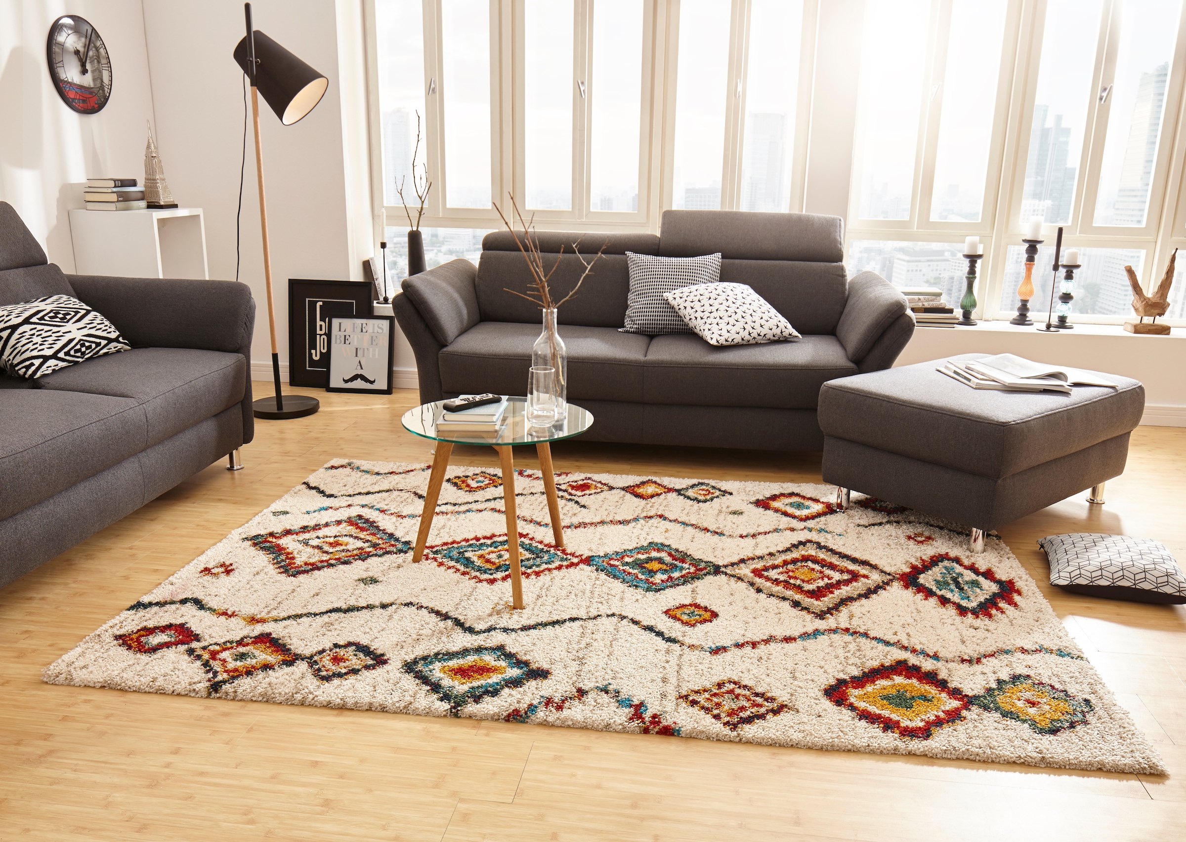 Image of HANSE Home Hochflor-Teppich "Geometric" rechteckig 30 mm Höhe Shaggy, Flokati, Boho Design, Weich, Flauschig, Geometrisches Muster