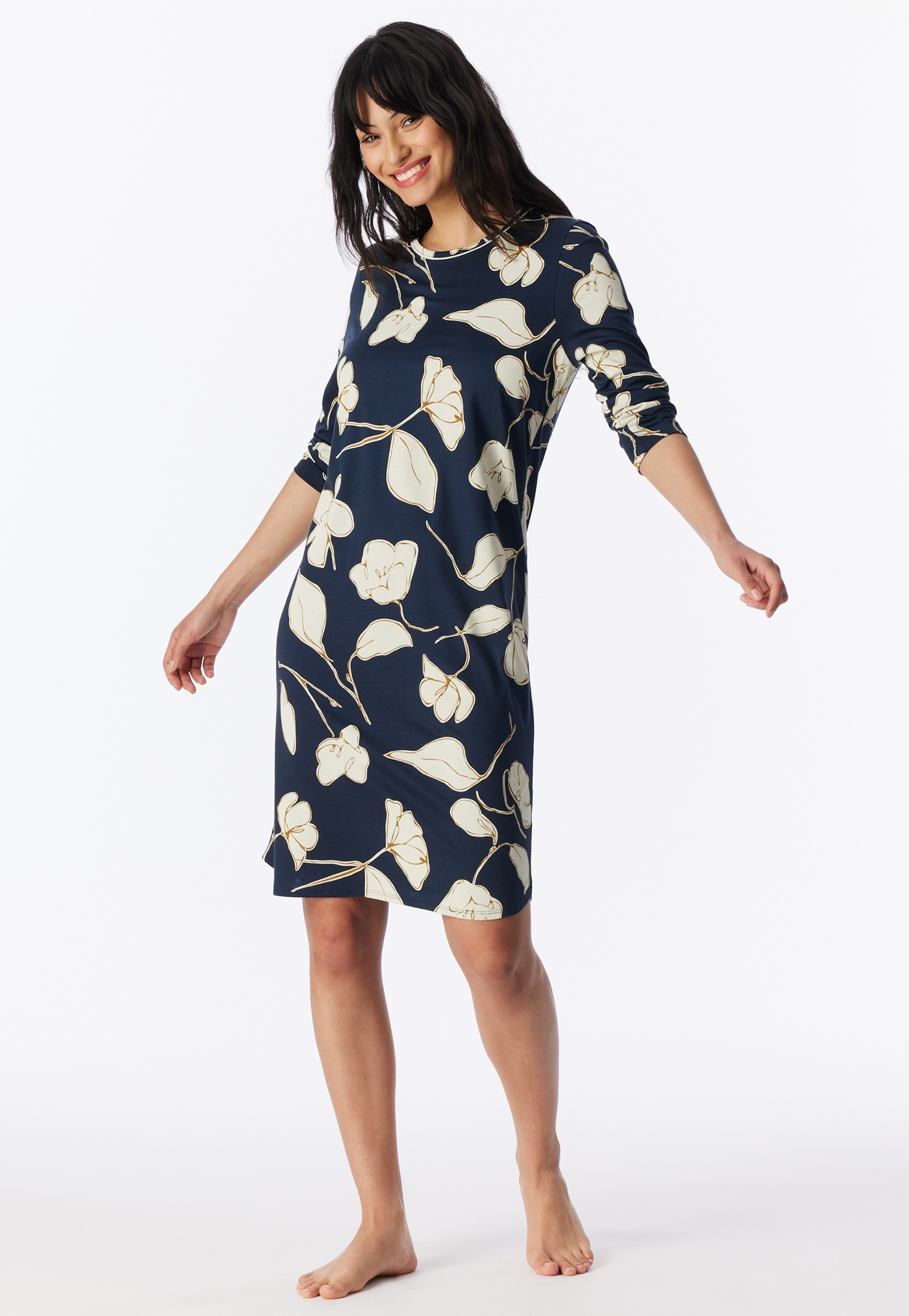 Image of Schiesser Nachthemd "Comfort Nightwear" florales Muster, langärmelig, Single-Jersey, Rundhalsausschnitt
