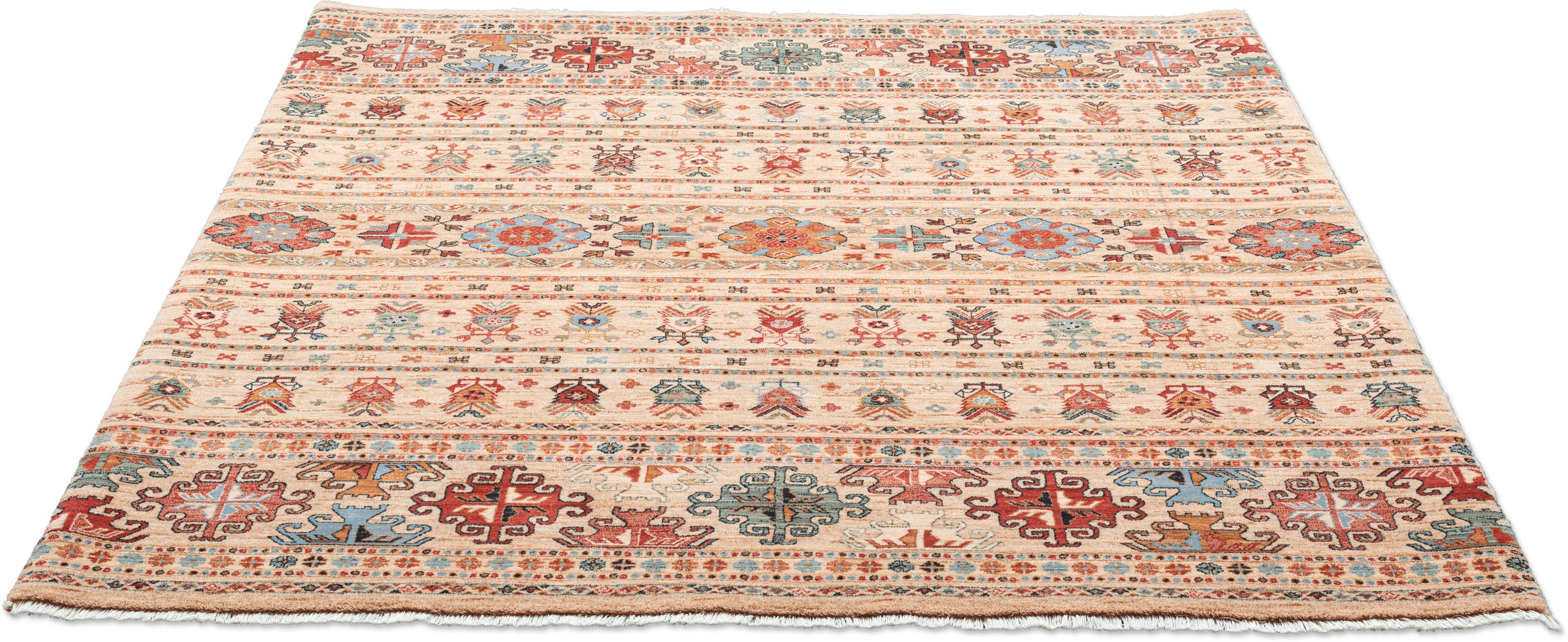 Image of THEKO Wollteppich "Saharna 7684" rechteckig 12 mm Höhe Kurzflor, Orient Optik, reine Wolle, mit Fransen, Wohnzimmer