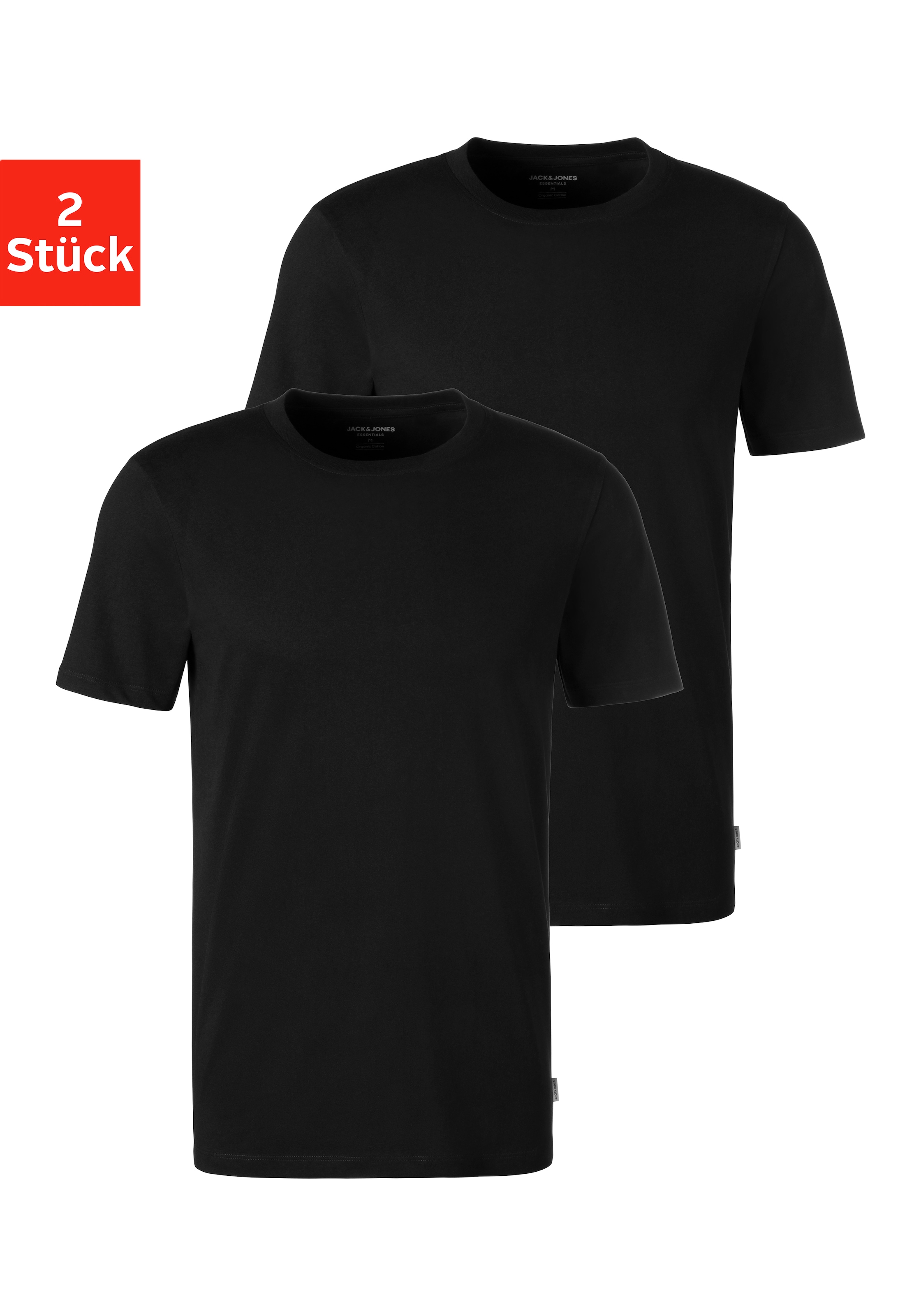 Image of Jack & Jones T-Shirt "Crew-Neck" 2er-Pack, unifarben, modisch, regular fit, Baumwolle, Rundhals