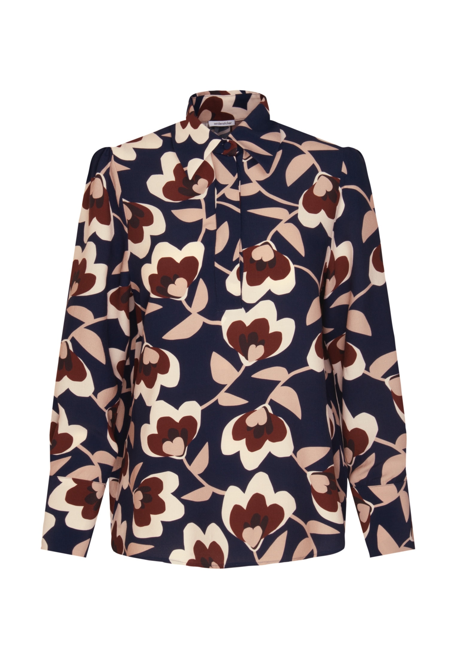 seidensticker Hemdbluse »Schwarze Rose«, Langarm Kragen Druck