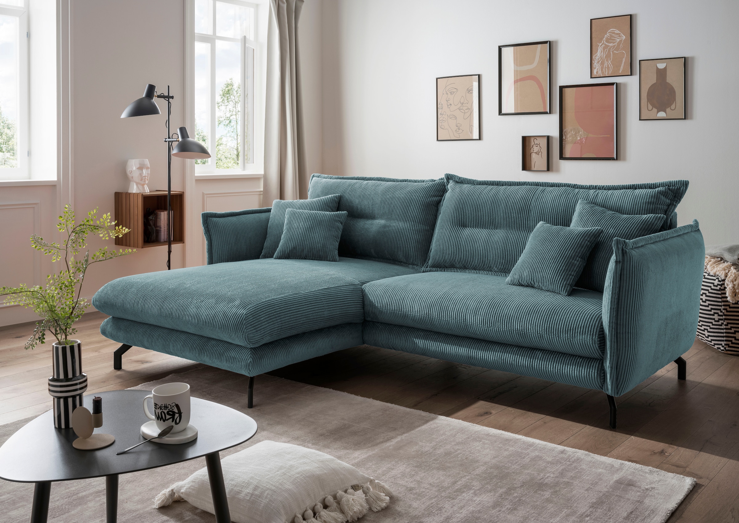 Home affaire Canapé d'angle »Lazio modern und bequem, schmale Armlehnen, tolle Detailverarbeitung« zwei verschiedene Fussfarben wählbar