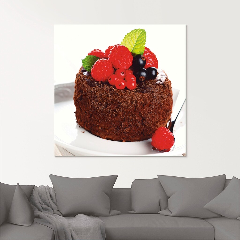 Artland Glasbild »Feiner Schokoladenkuchen mit Beeren«, Süssspeisen, (1 St.)