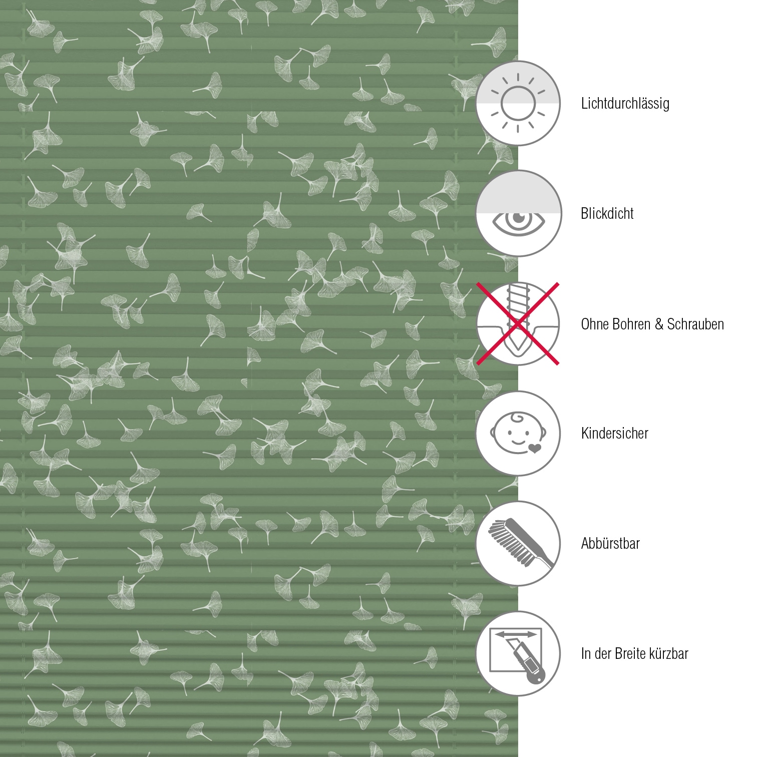 GARDINIA Plissé »Dekor Ginkgo Oesyter Mushroom« blickdicht ohne Bohren verspannt Klemmträger mit Feststellschraube, Plissee Concept Trägern zum Klemmen
