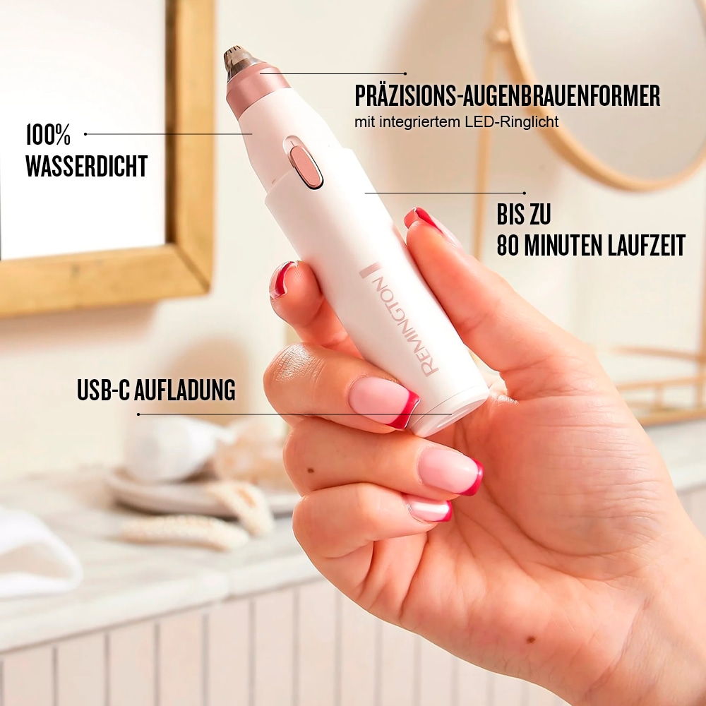 Remington Tondeuse beauté »BareMe2-in-1 Gesichtshaarentferner (WFS200)« 2 Aufsätze verschiedene Trimmaufsätze, Präzisions-Augenbrauenformer, elektrisch