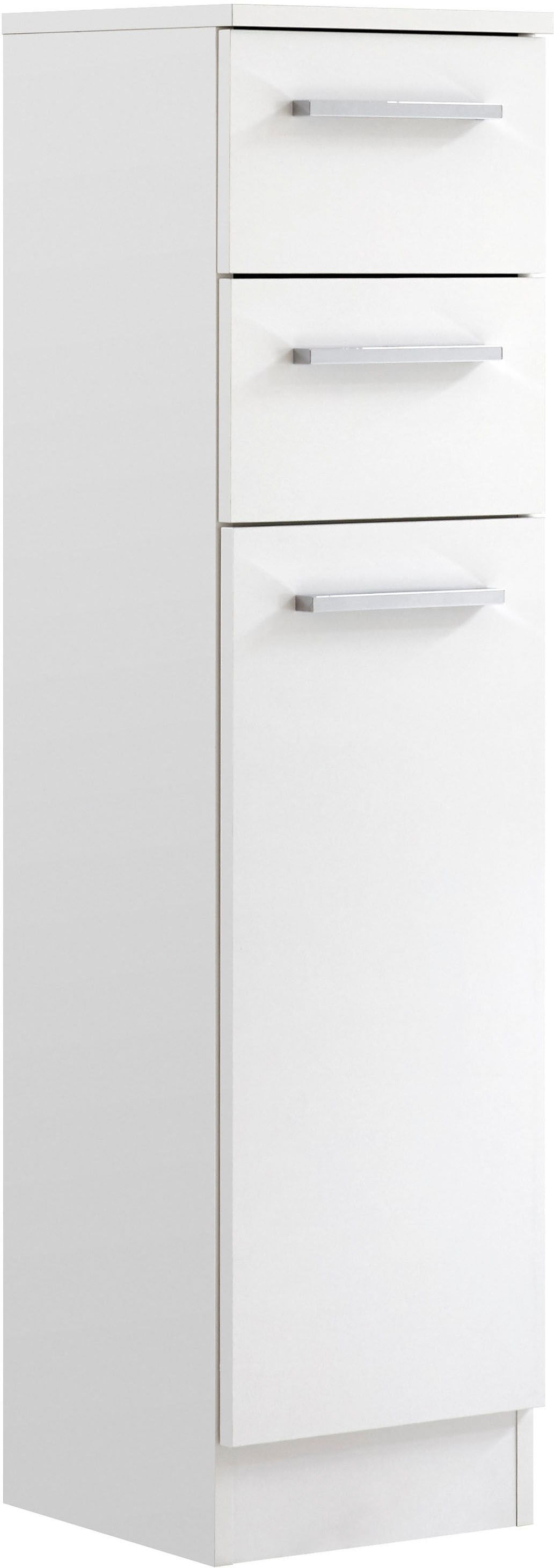 Image of Saphir Unterschrank "Quickset 335 Badschrank, 1 Wäschekippe, 2 Schubladen, 30 cm breit" Badezimmer-Unterschrank, Weiss Glanz, Griffe in Chrom Glanz