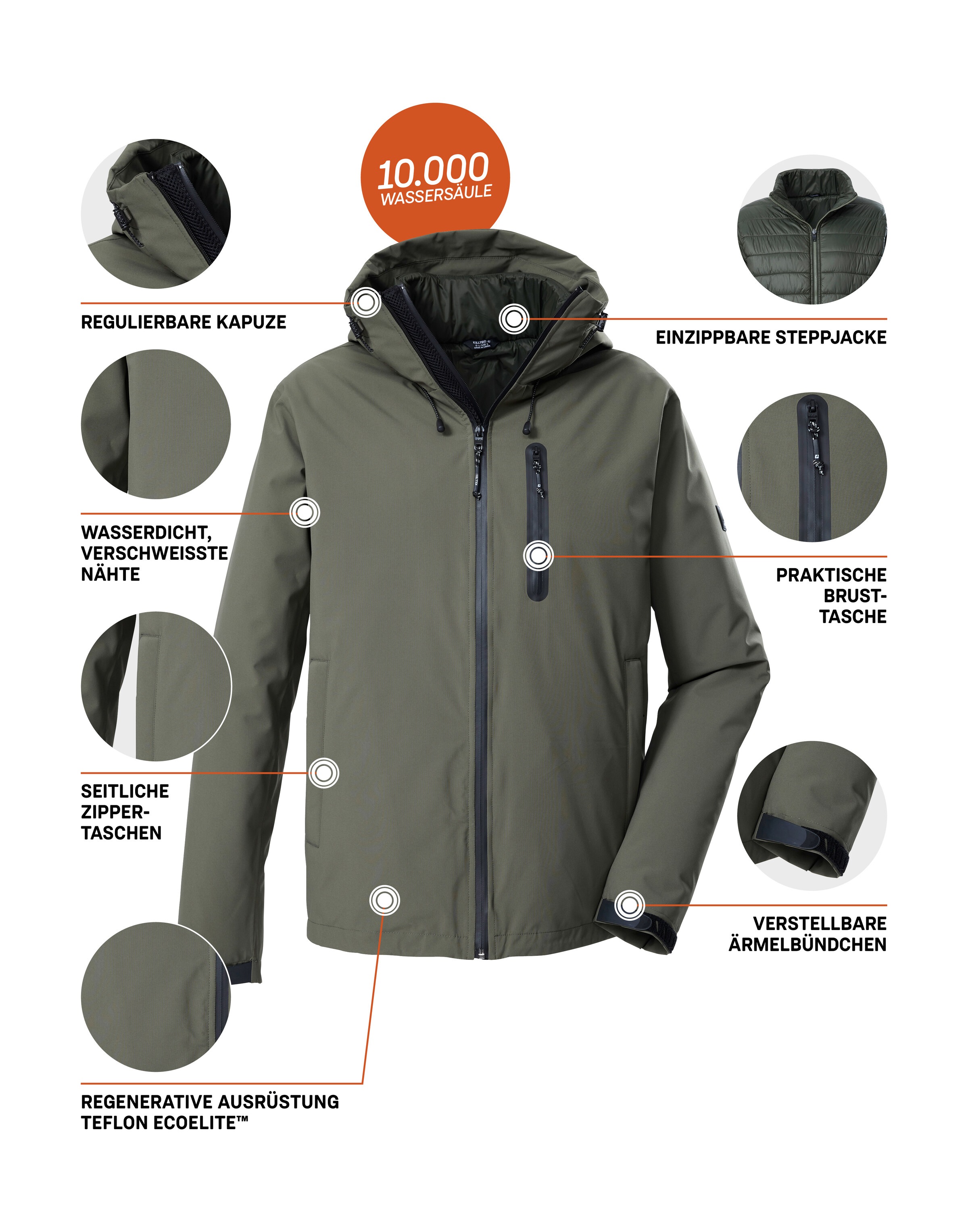 Killtec Veste fonctionnelle 3 en 1 »KOW 95 MN JCKT« veste homme 3 en 1, étanche et coupe-vent, respirante