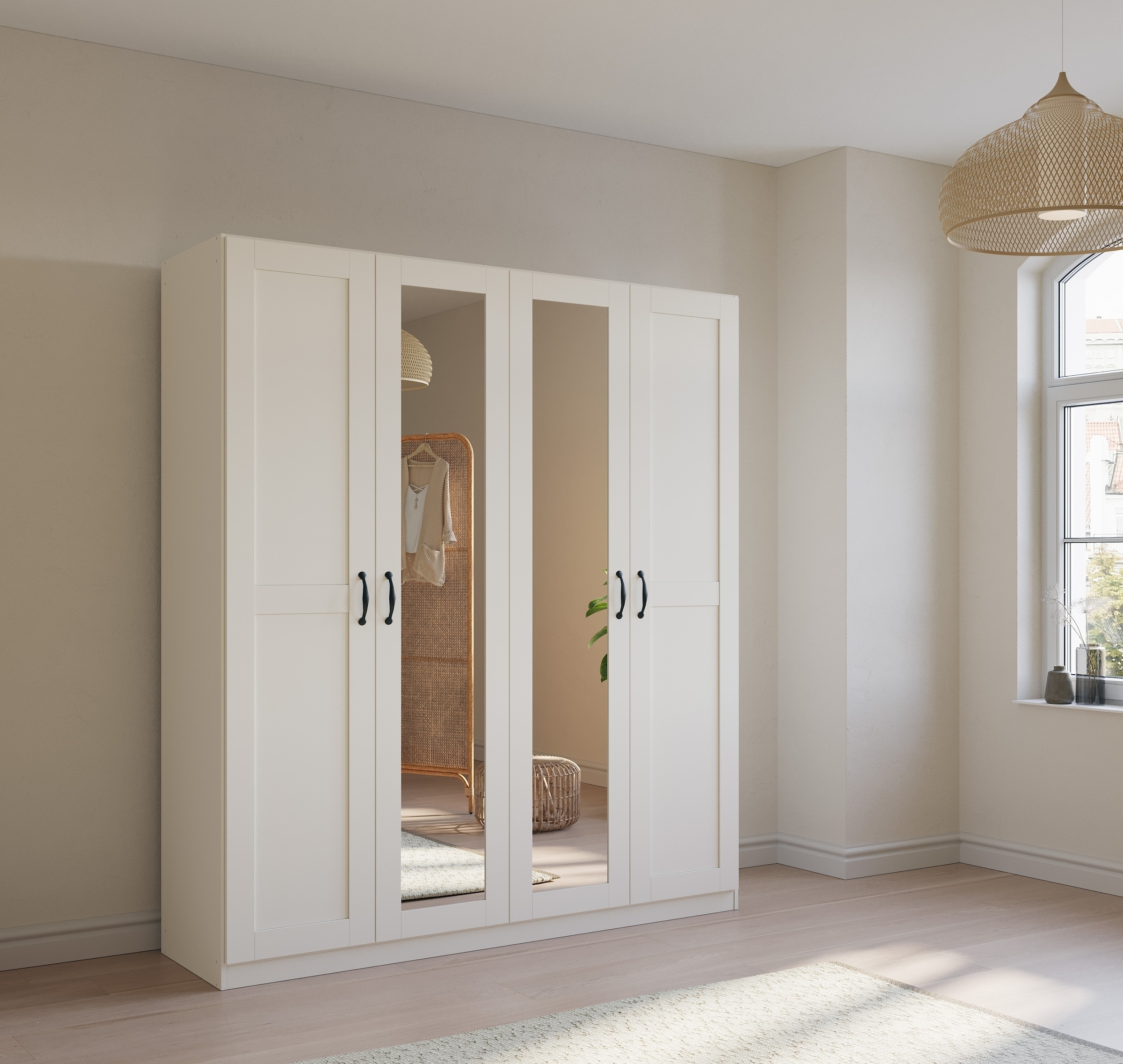 rauch Drehtürenschrank »Kleiderschrank Schrank Garderobe Ankleide COTTAGE BY QUADRA SPIN« Breiten: 181/226/271 cm, Höhe 210 cm,  in skandinavischem Landhausstil, mit Spiegel