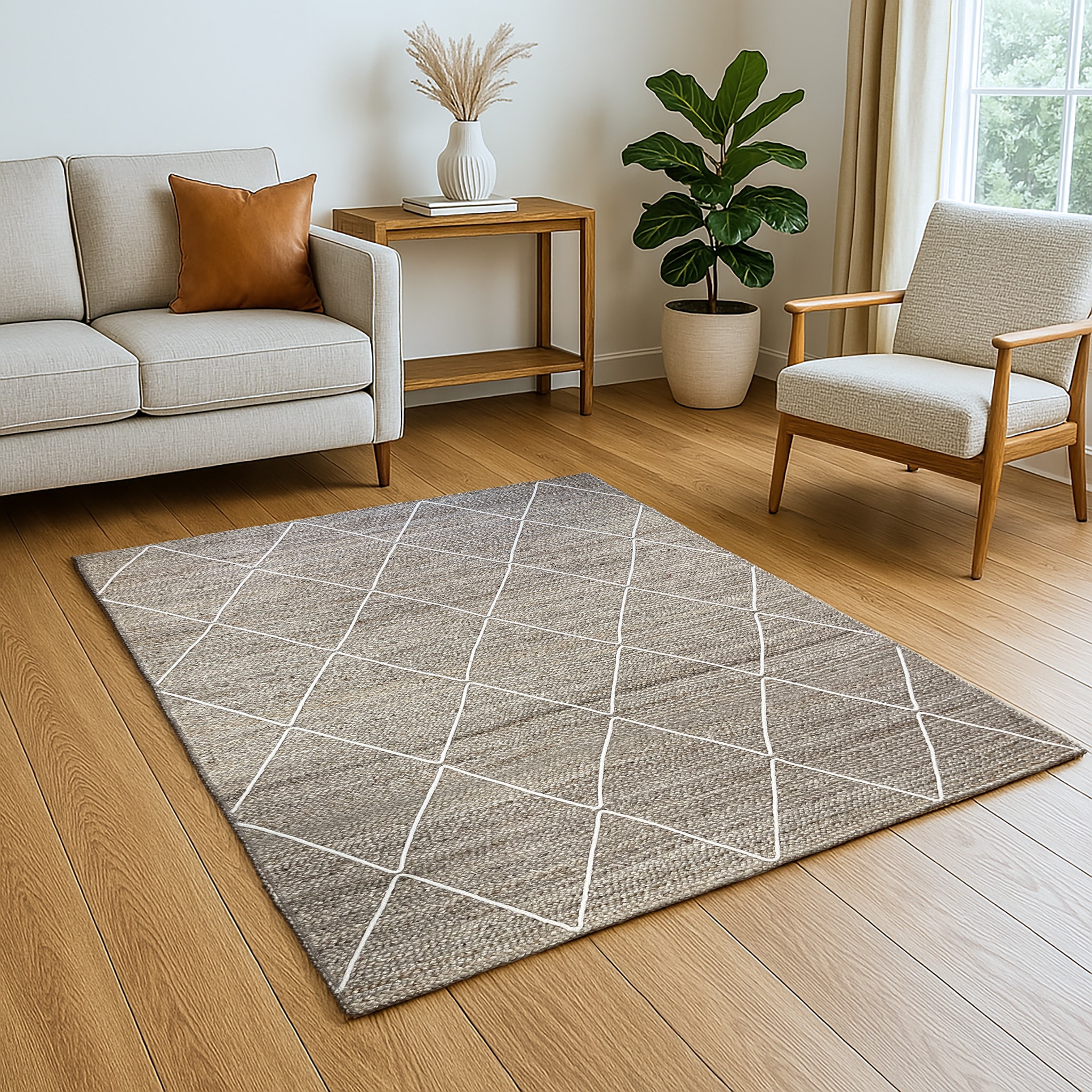 Image of Myflair Möbel & Accessoires Teppich "Juna Essence" rechteckig 10 mm Höhe Juteteppich, handgeflochten, meliert, Rauten Muster, auch als Läufer