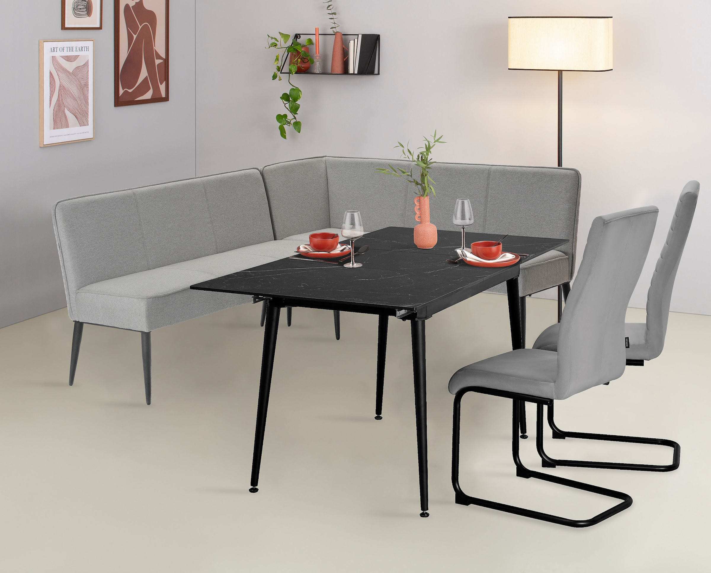 GOODproduct Eckbank »Lenzrose,« Esszimmerbank, Bank,,  mit Taschenfederkern, schwarzes Metallgestell, Breite 202 cm