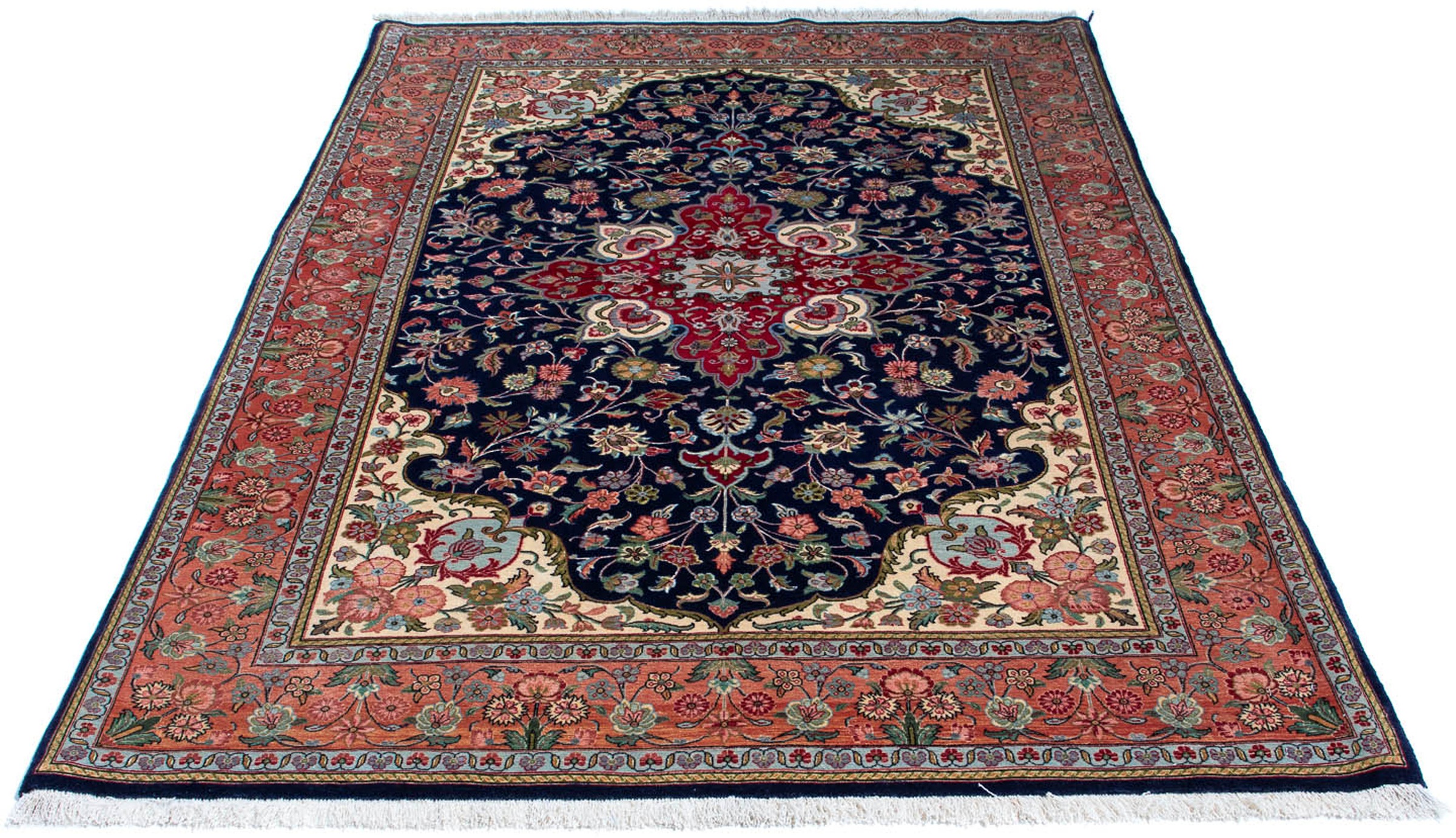 Image of morgenland Orientteppich »Perser - Ghom - 215 x 139 cm - dunkelblau«, rechteckig, 10 mm Höhe, Wohnzimmer, Handgeknüpft, Einzelstück mit Zertifikat bei Ackermann Versand Schweiz