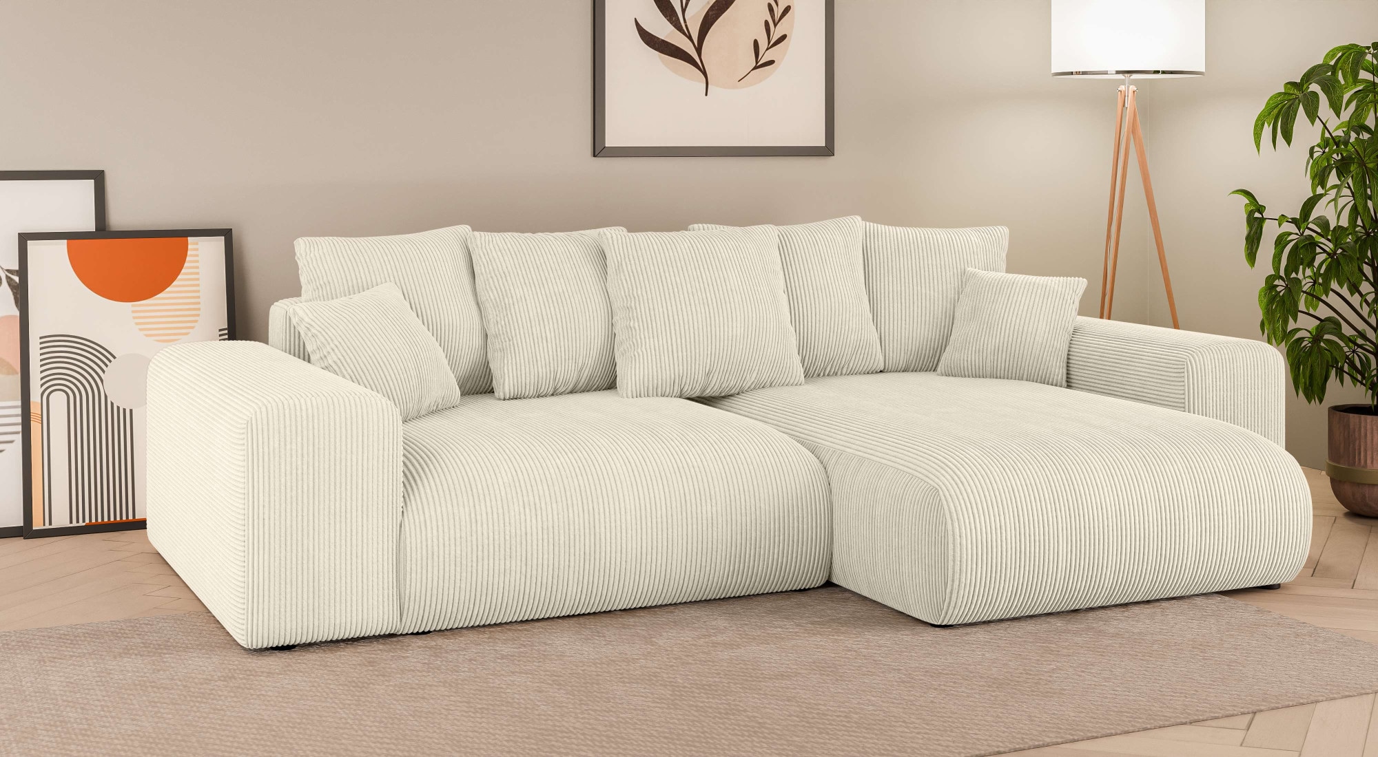 Home affaire Ecksofa »LAKESIDE mit Bettfunktion und Bettkasten, B/T/H 257/166/84 cm«, L-Form, Recamiere beidseitig montierbar, Wellenunterfederung