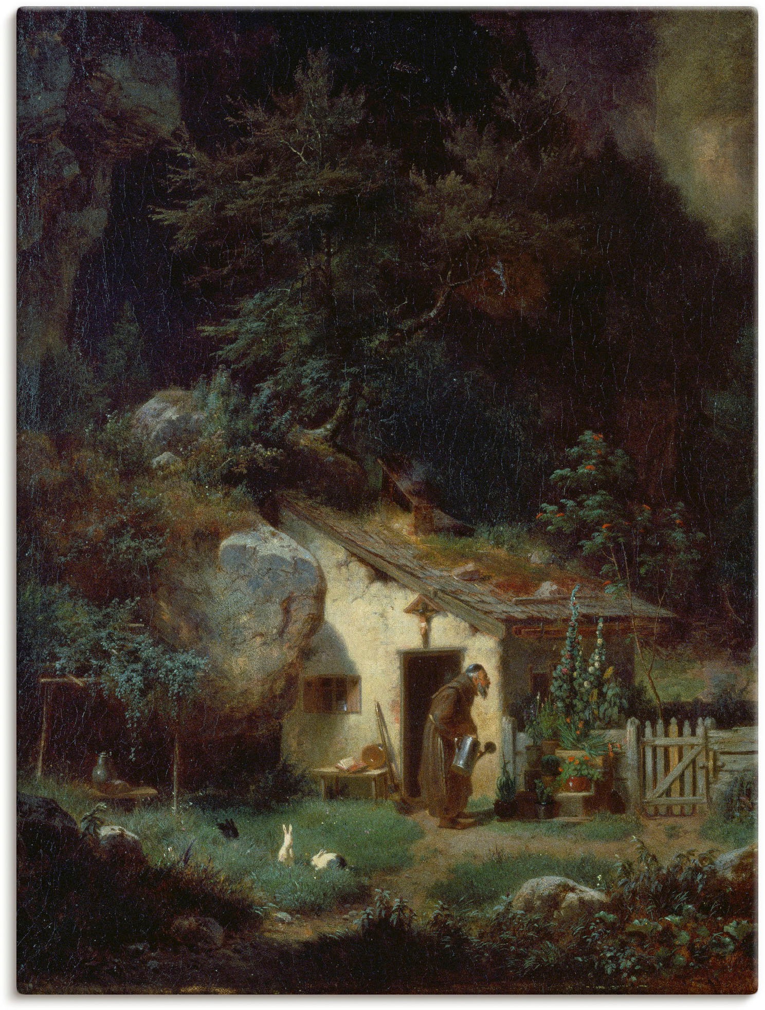 Image of Artland Wandbild »Eremit, Blumen giessend«, Mann, (1 St.), in vielen Grössen & Produktarten -Leinwandbild, Poster, Wandaufkleber / Wandtattoo auch für Badezimmer geeignet bei Ackermann Versand Schweiz