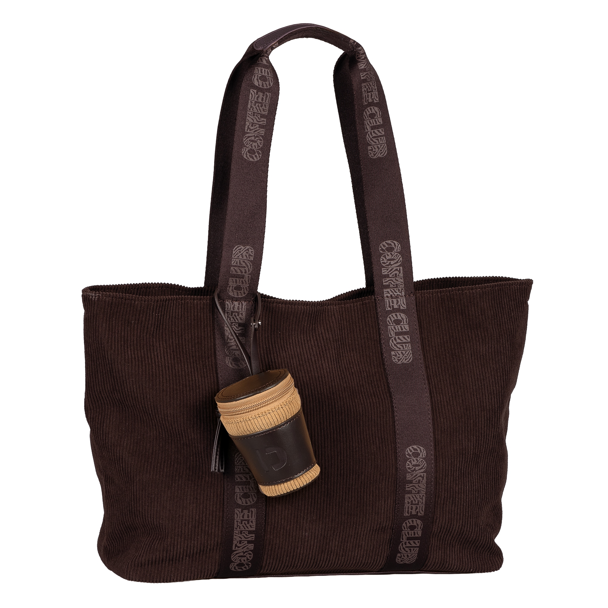 Image of TOM TAILOR Denim Shopper "Cortini" Damen Tasche, Coffee-Print, Mini-Bag-Anhänger für trendige Akzente