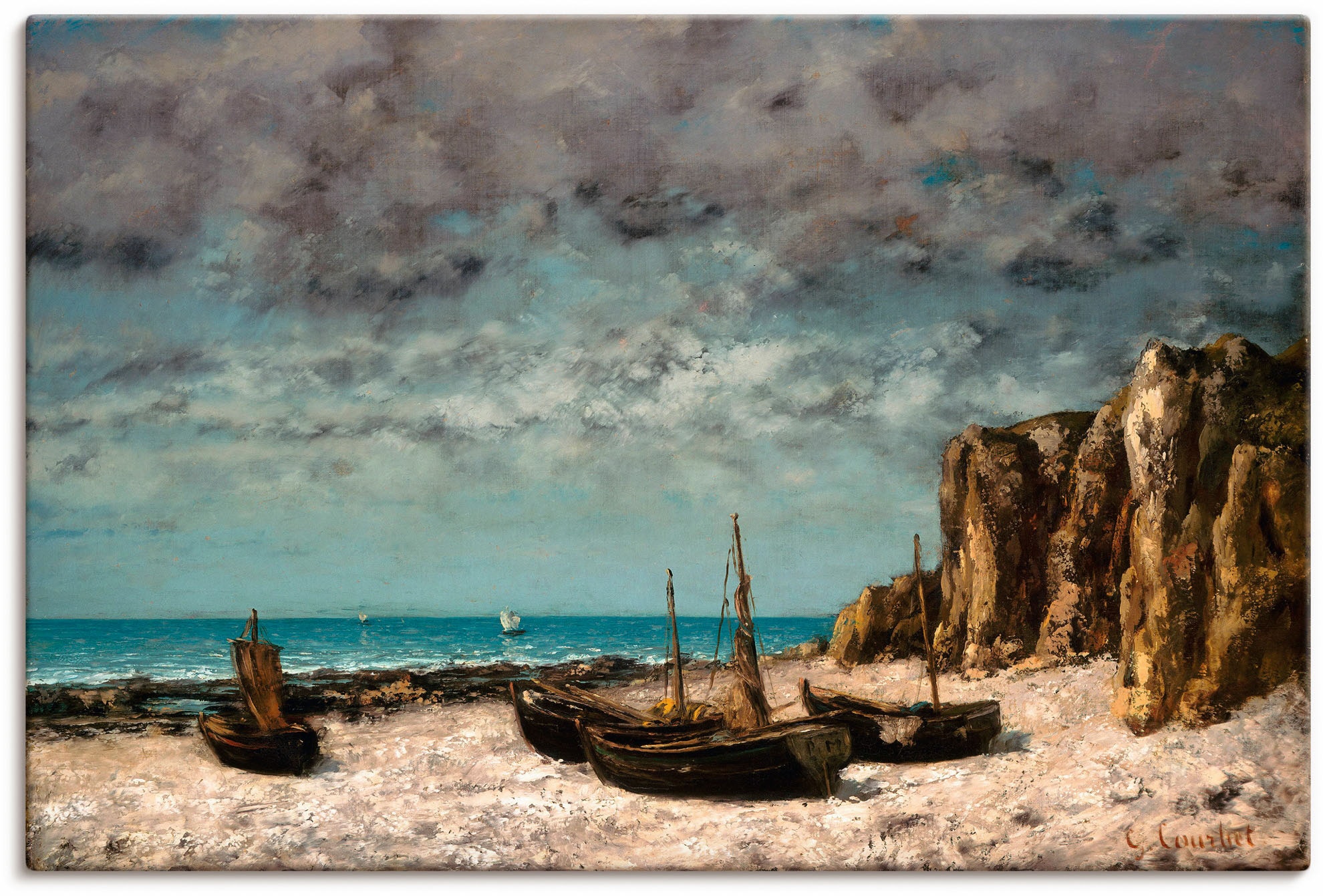 Image of Artland Leinwandbild "Boote am Strand von Etretat. Um 1872/75" 1 Stk. tlg. auf Holzrahmen gespannt