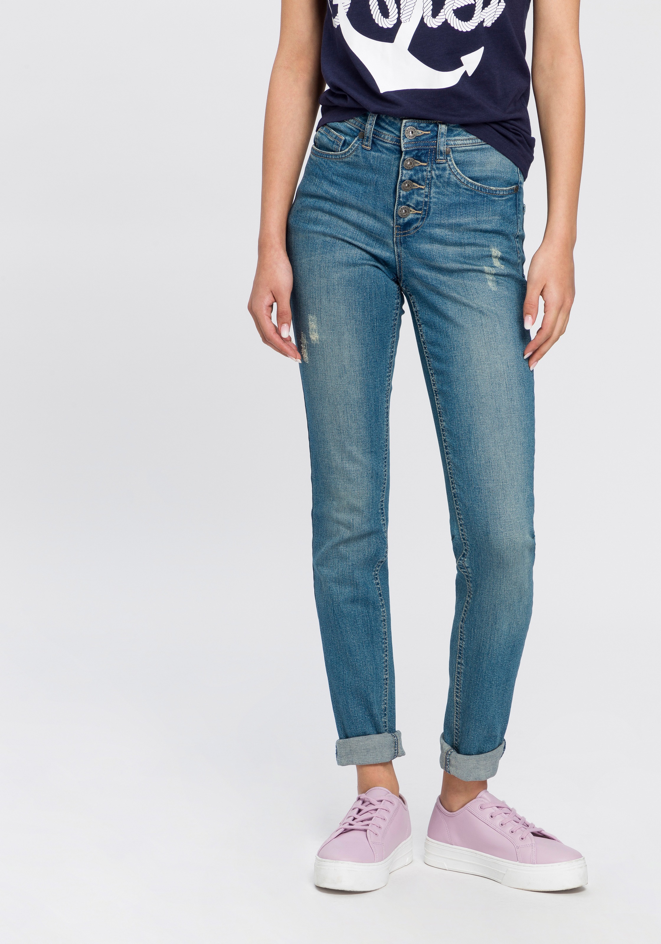 Image of Arizona Röhrenjeans »mit sichtbarer Knopfleiste«, High Waist bei Ackermann Versand Schweiz