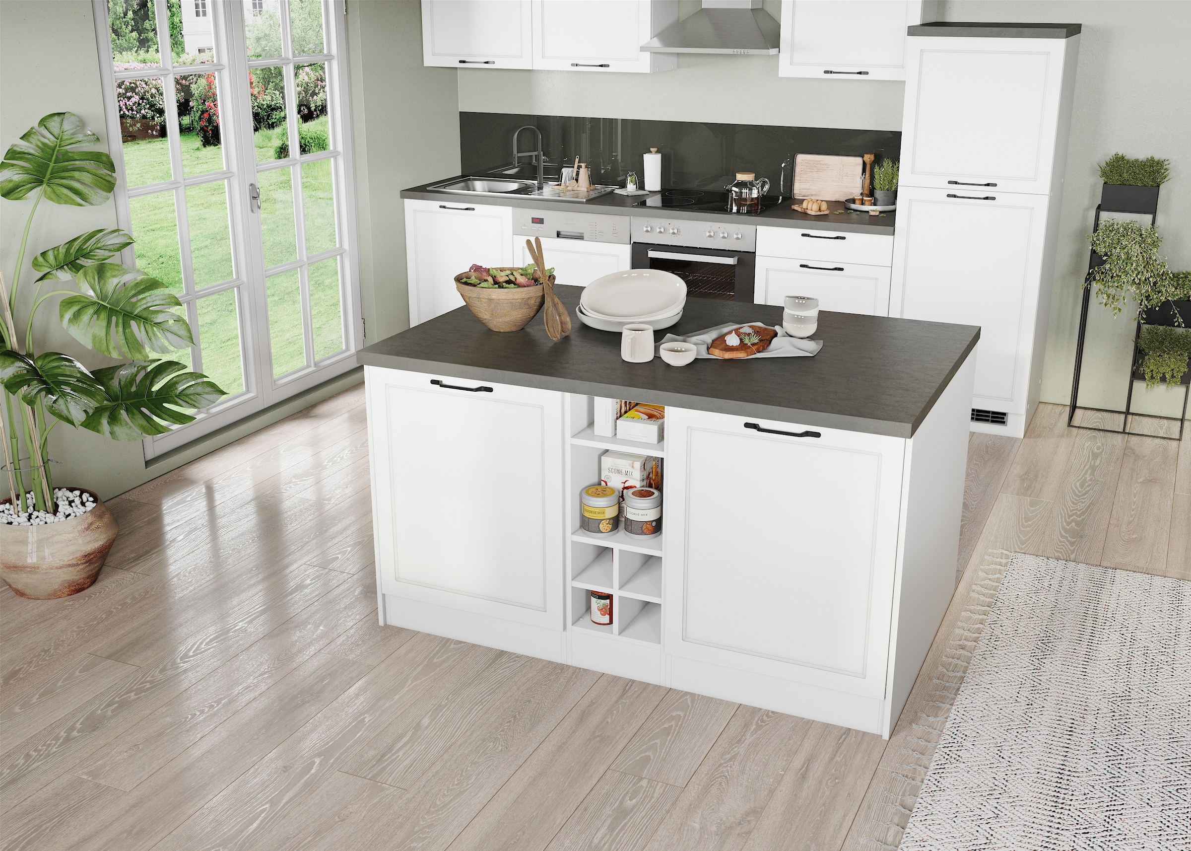 KOCHSTATION Kücheninsel »KS-Lani, Breite 153 cm, mit Flaschenregal« MDF-Fronten, Arbeitsplatte 38mm stark