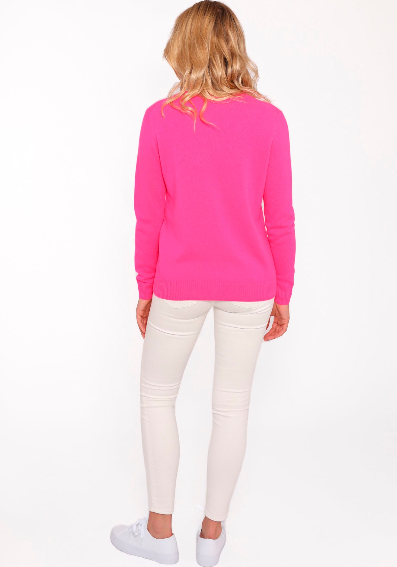 Zwillingsherz Kaschmirpullover »Roundneck "Smiley Face"«, in Neonpink mit orangen Smiley