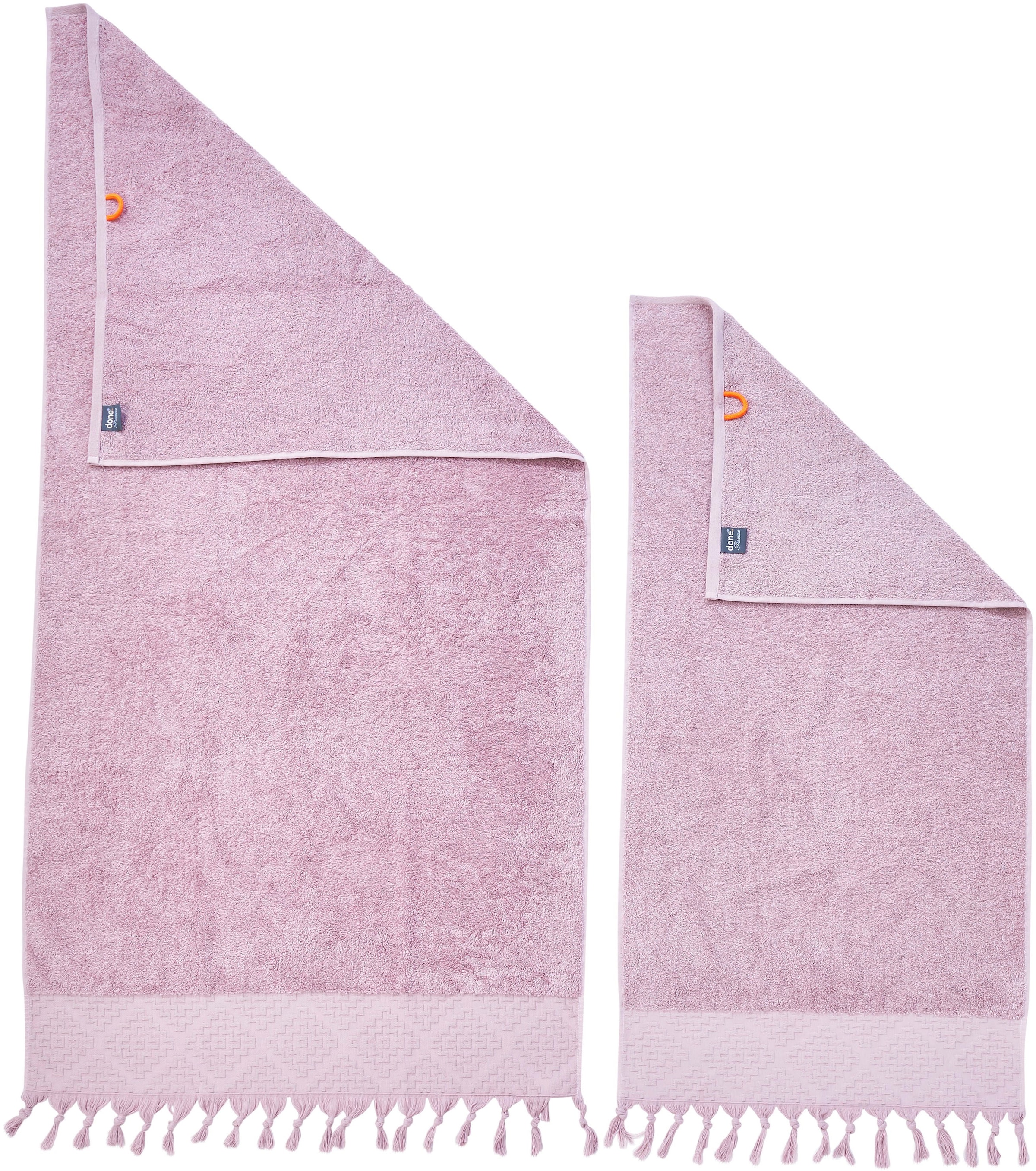 done.® Handtuch Set »Provence Bohéme«, (Set, 3 St., 1 Badetuch (70x140 cm)-2 Handtücher (50x100 cm), Uni-Farben, Boho-Style, mit auffälliger Borte & Fransen