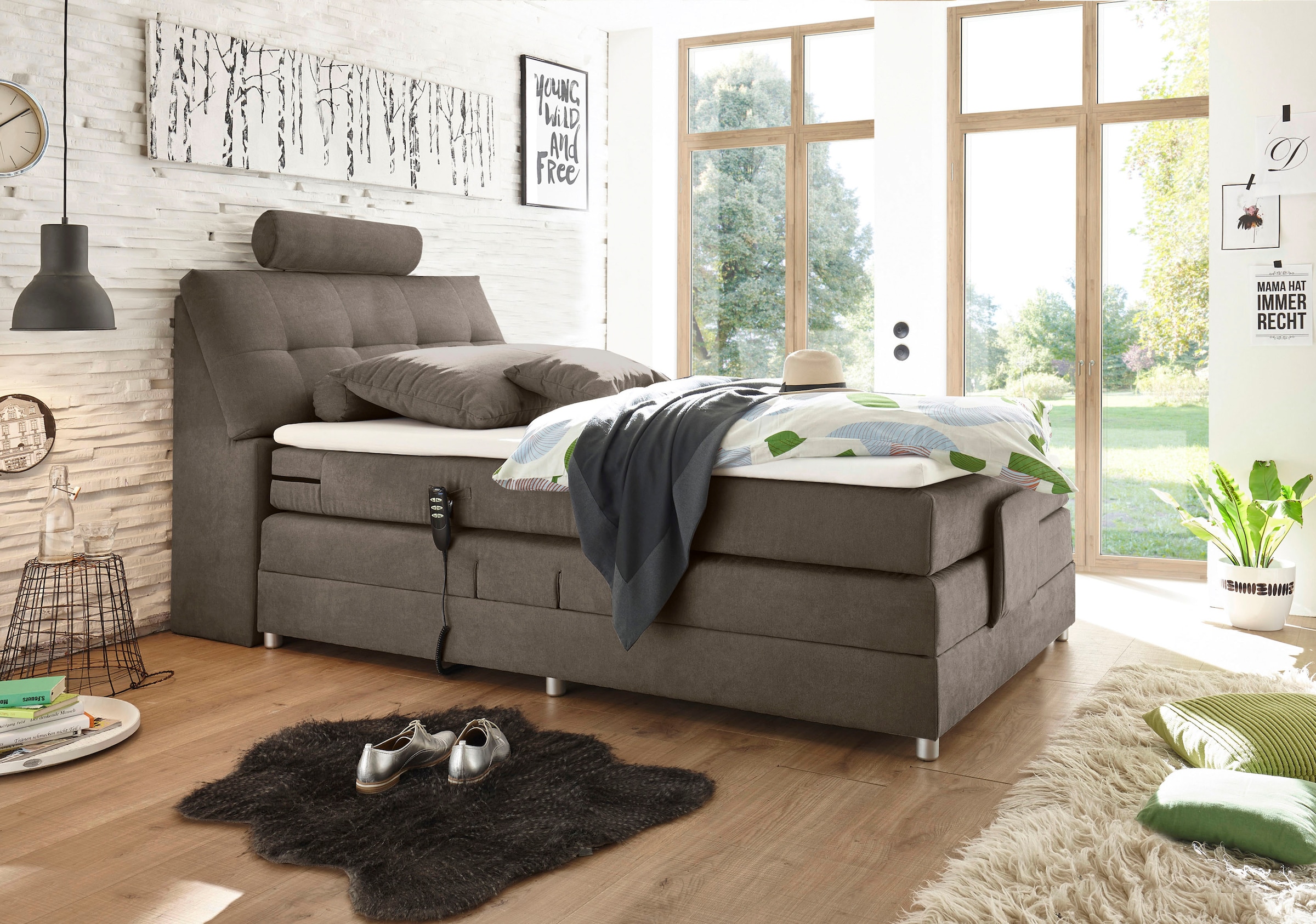 Image of ED EXCITING DESIGN Boxspringbett "Palermo" inkl. Motor, Topper, Kopfstütze und Stauraum im Kopfteil