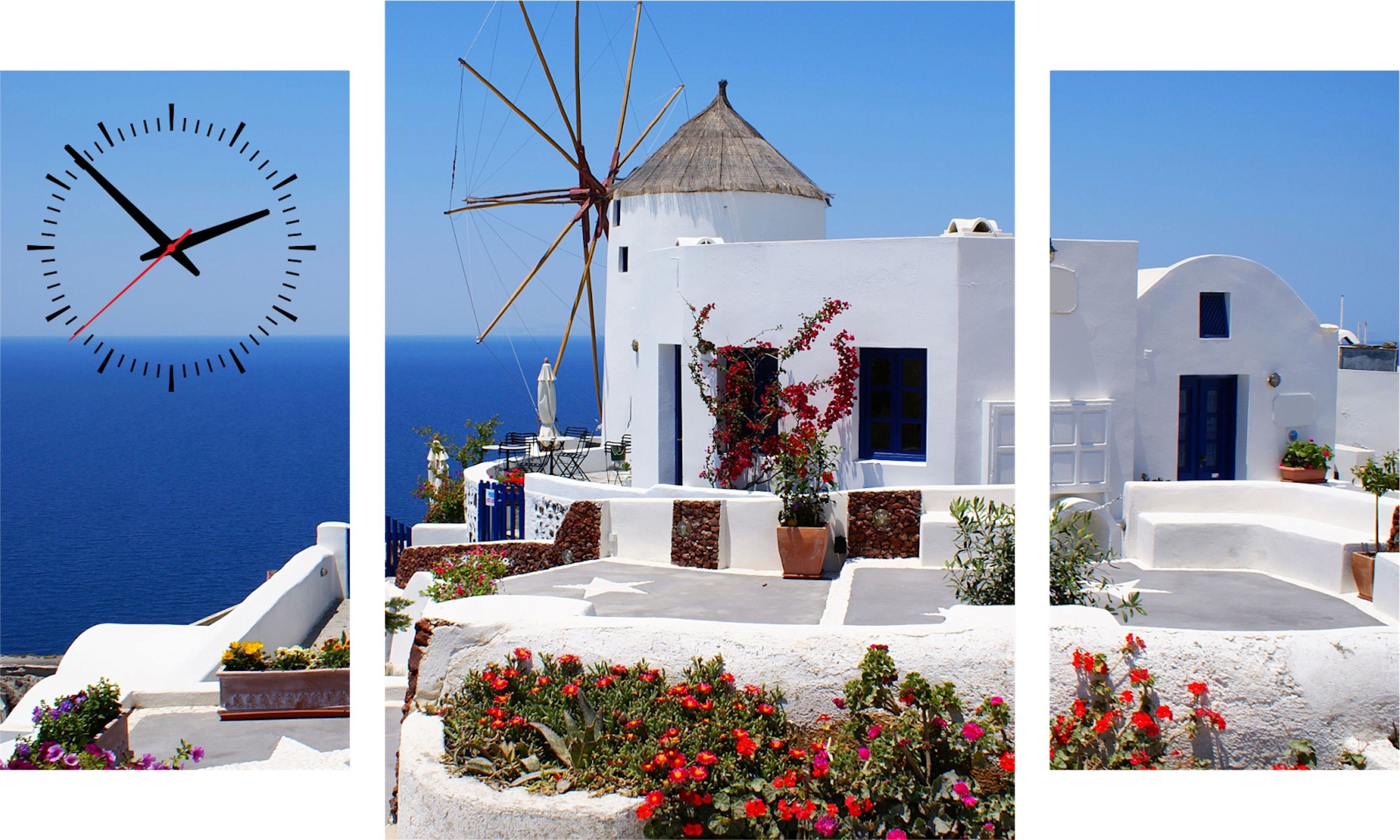 Image of Conni Oberkircher´s Bild mit Uhr »Santorini II - Haus am Meer«, Meer, (Set, (Set 3), mit dekorativer Uhr, Griechenland, Insel, Urlaub, Mediterran bei Ackermann Versand Schweiz