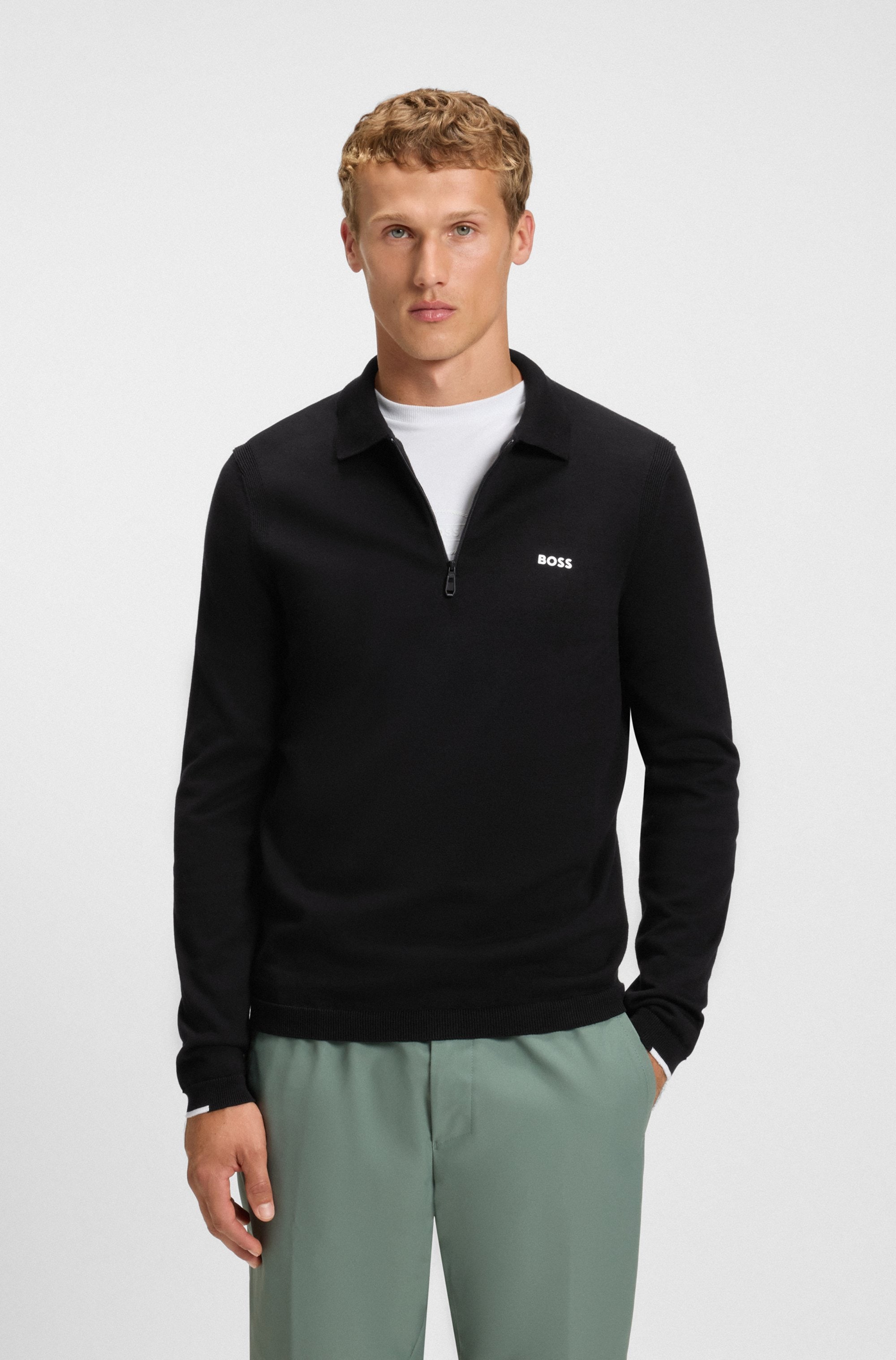 Image of BOSS GREEN Strickpullover "KN Ever-X PL" mit Reissverschluss, regular fit, toniges Logo