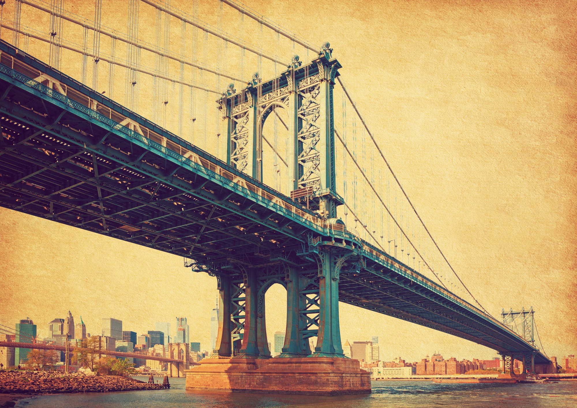 Image of Papermoon Fototapete »BROOKLYN BRIDGE-RETRO NEW YORK MANHATTAN BRÜCKE VINTAGE«, Vliestapete, hochwertiger Digitaldruck, inklusive Kleister bei Ackermann Versand Schweiz