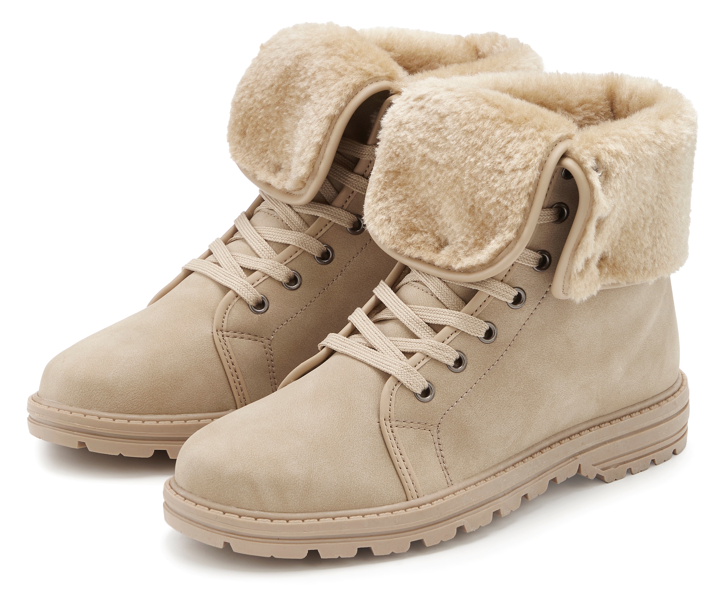 Image of LASCANA Stiefelette "Boots, Stiefel," NEU mit Fellimitat-Applikation in 2 Schafthöhen tragbar VEGAN