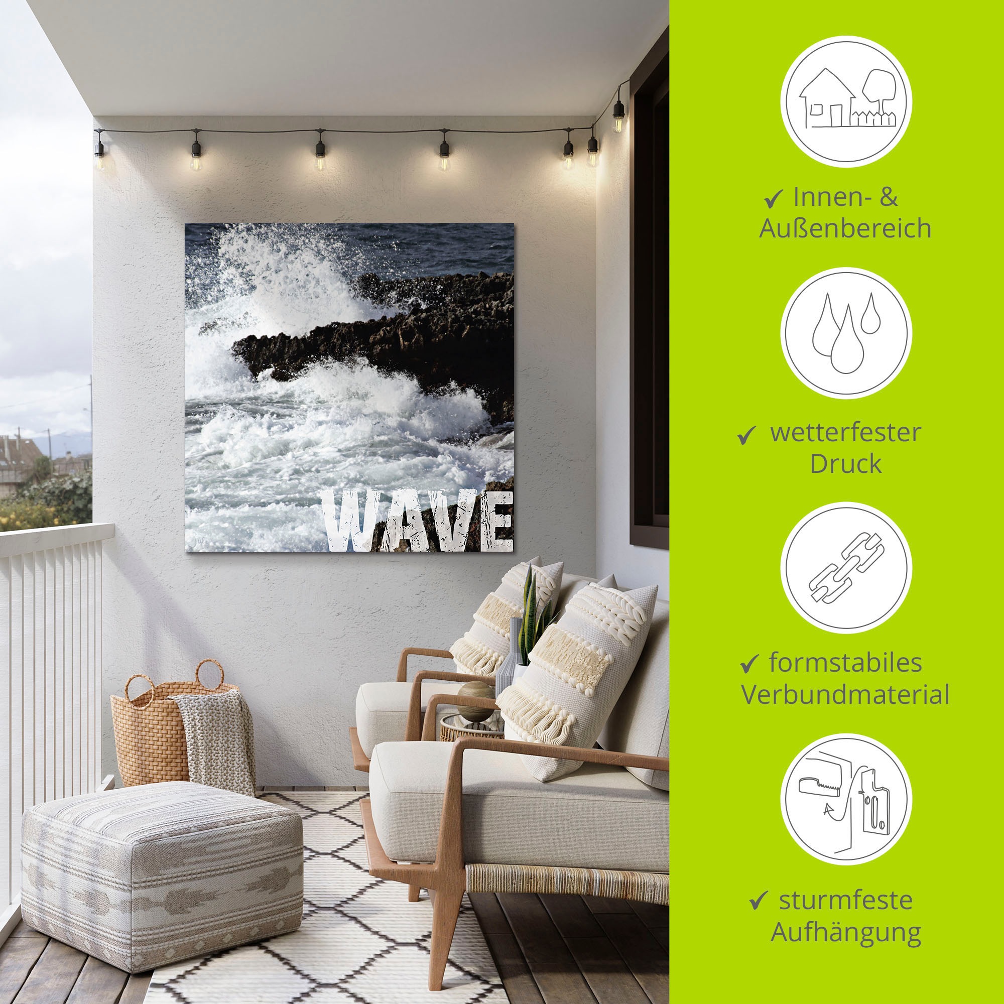 Artland Alu-Dibond-Druck »Welle«, Küste, (1 St.), für Innen- und Aussenbereich geeignet, Outdoorbild
