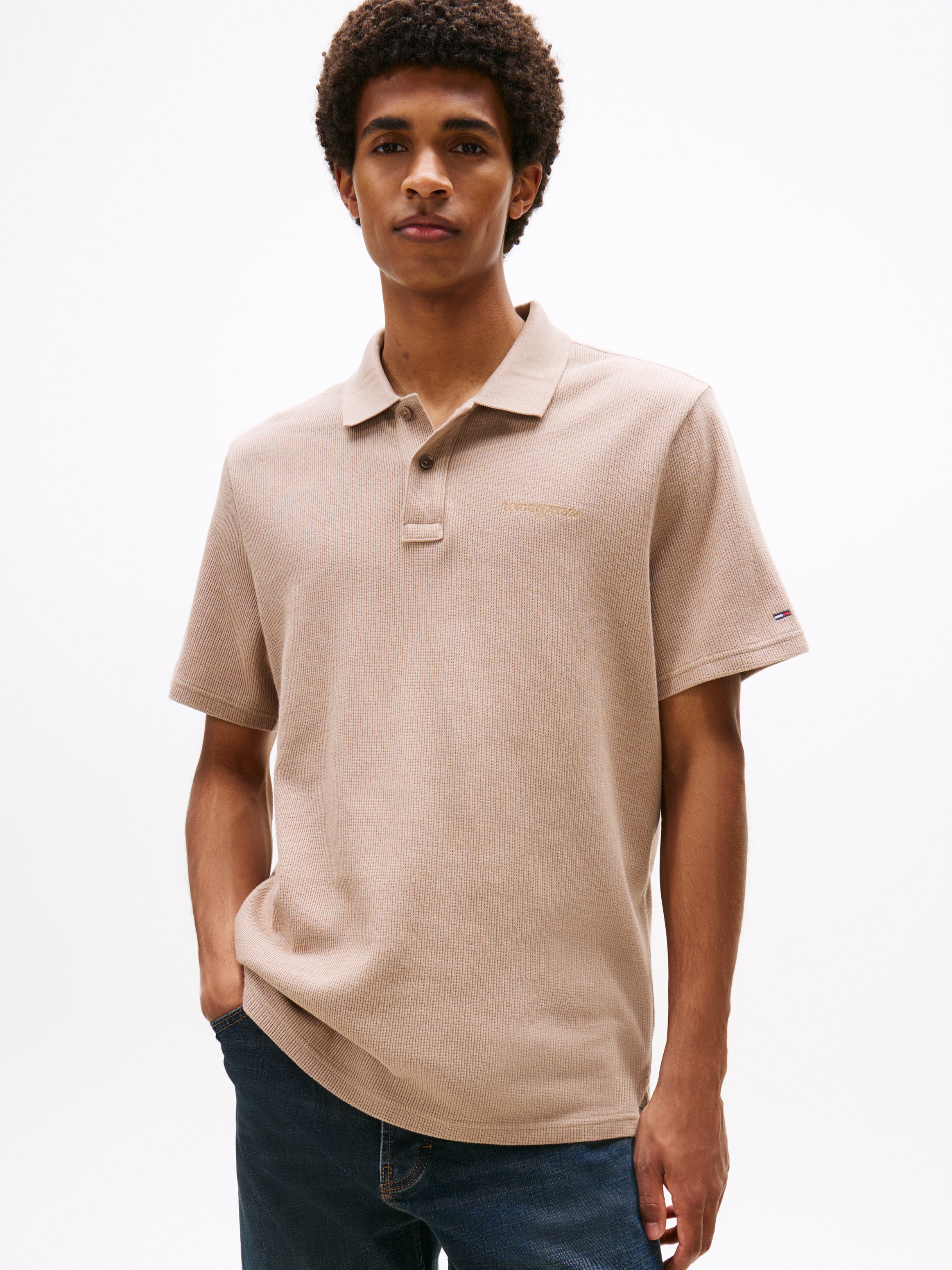 Image of Tommy Jeans Poloshirt "TJM WAFFLE SCRIPT" regular fit, mit Struktur, Polokragen