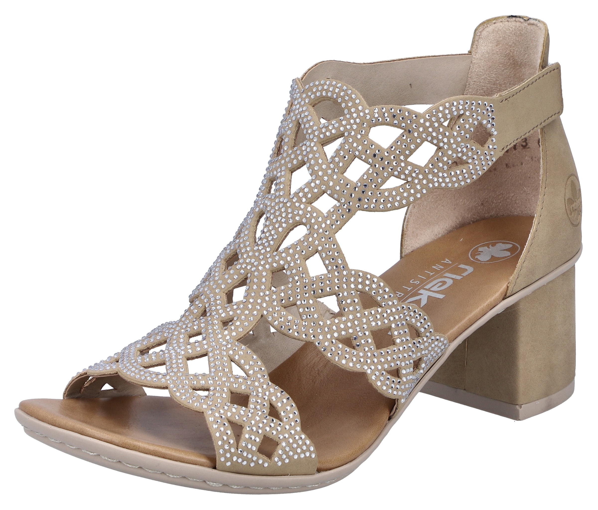 Image of Rieker Sandalette Sommerschuh, Schaftsandale, Urlaubschuh, Blockabsatz mit Glitzersteine